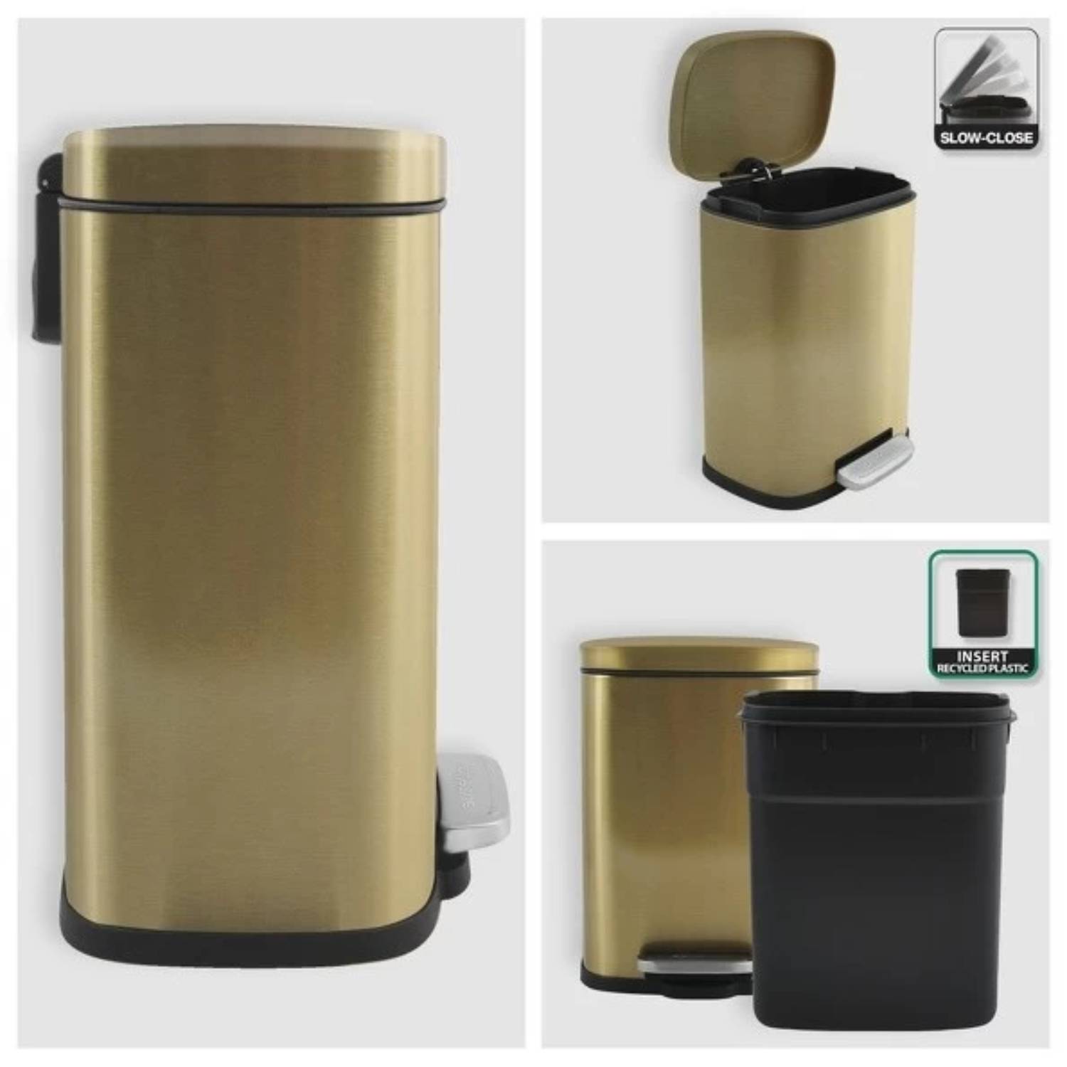 Pattumiera a pedale modello Akira capacità 5 Litri colore oro spazzolato by CeramicStore | Lo specialista del tuo bagno