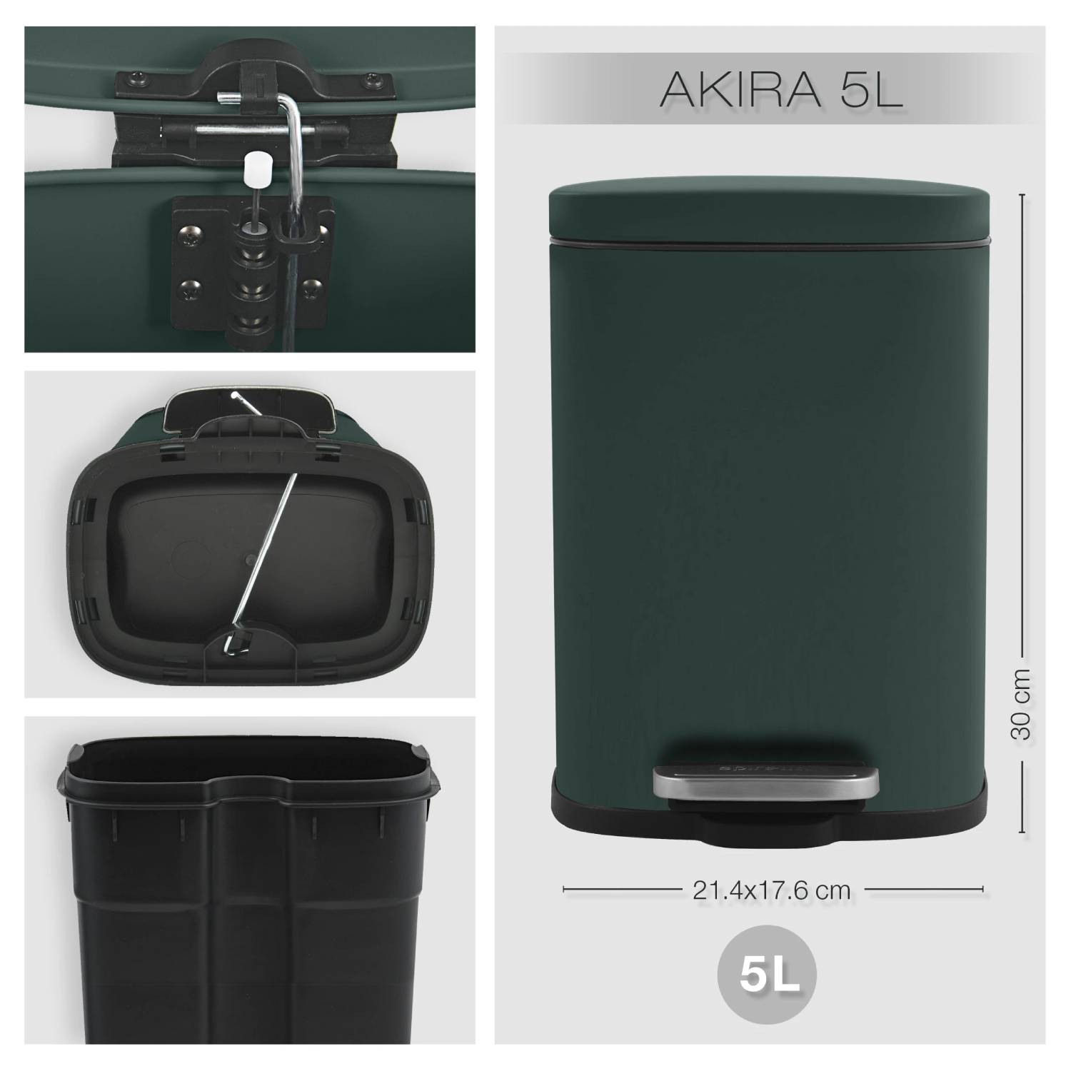 Pattumiera a pedale modello Akira in acciaio capienza 5 litri colore verde scuro opaco by CeramicStore | Lo specialista del tuo bagno
