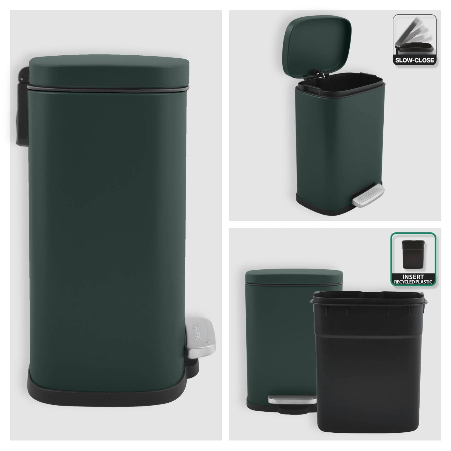 Pattumiera a pedale modello Akira in acciaio capienza 5 litri colore verde scuro opaco by CeramicStore | Lo specialista del tuo bagno