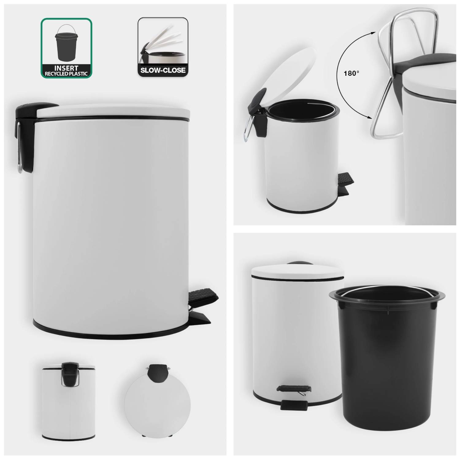 Pattumiera a pedale modello Adelar in acciaio capienza 5litri colore bianco opaco by CeramicStore | Lo specialista del tuo bagno