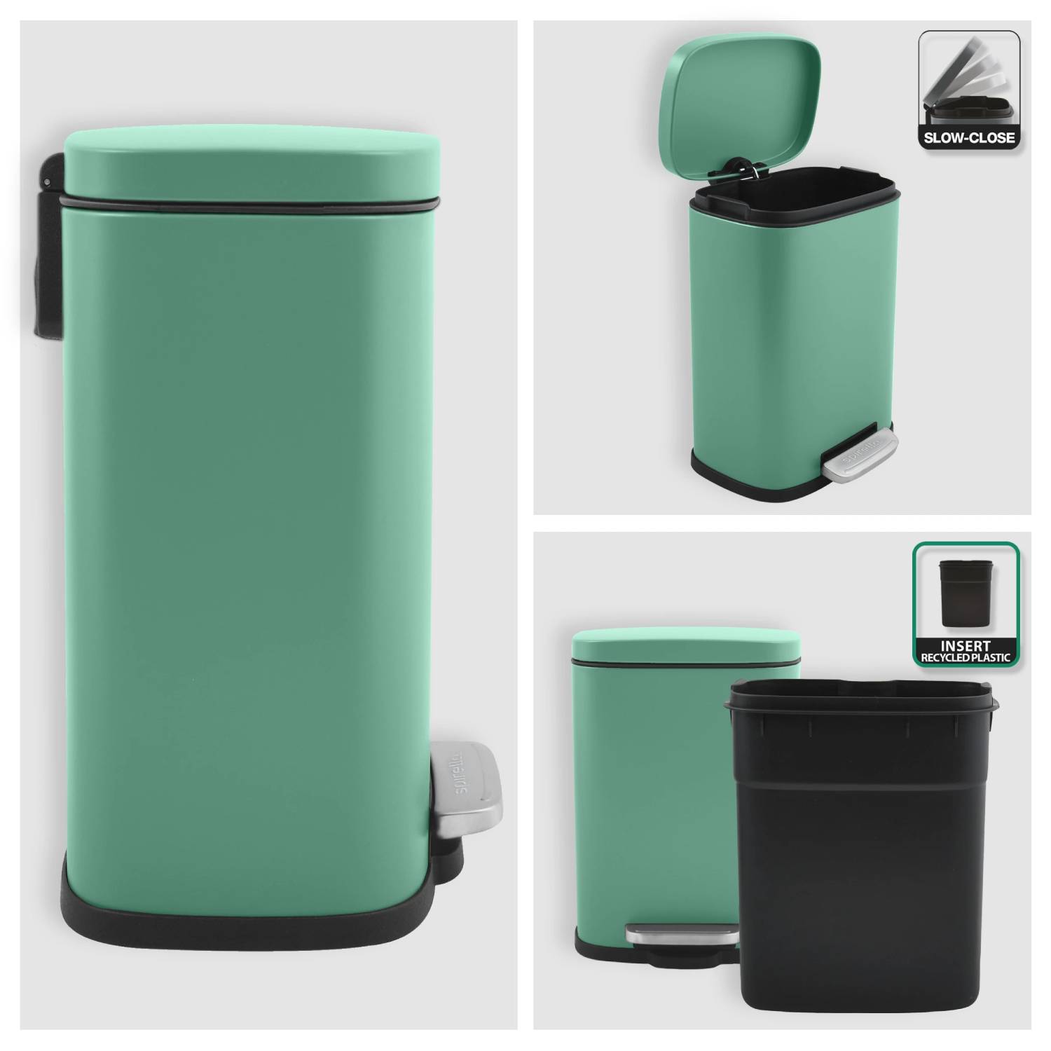 Pattumiera a pedale modello Akira in acciaio capienza 5 Litri colore verde opaco by CeramicStore | Lo specialista del tuo bagno