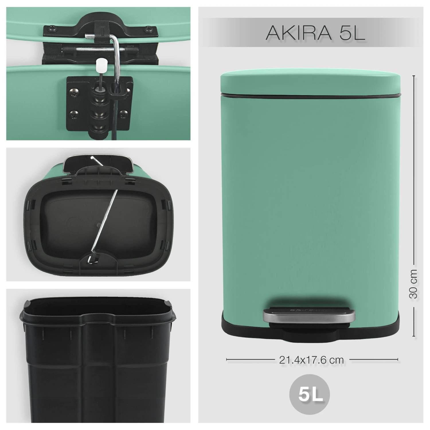 Pattumiera a pedale modello Akira in acciaio capienza 5 Litri colore verde opaco by CeramicStore | Lo specialista del tuo bagno