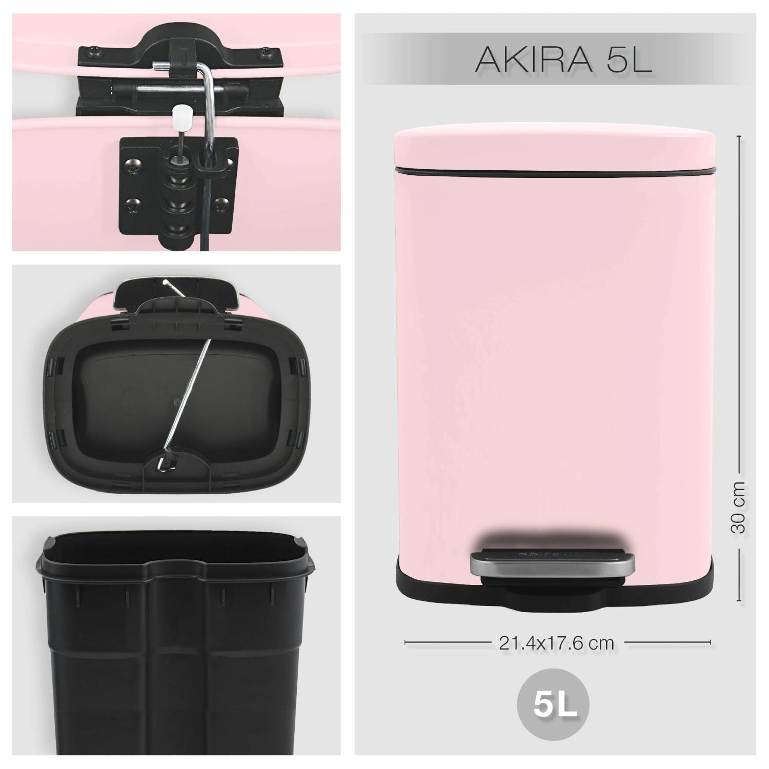 Pattumiera a pedale modello Akira in acciaio capienza 5 litri colore rosa opaco by CeramicStore | Lo specialista del tuo bagno