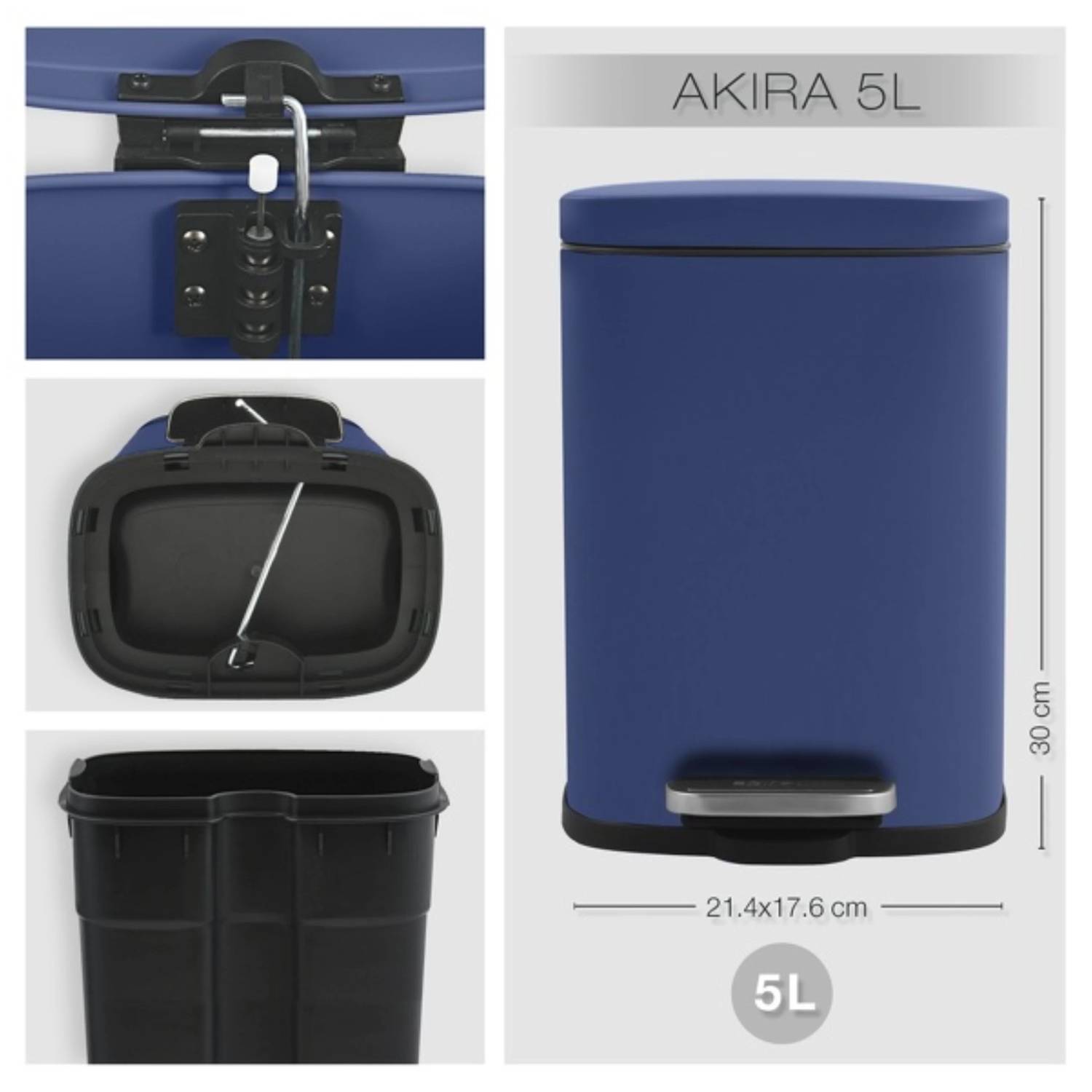 Pattumiera a pedale modello Akira in acciaio capienza 5 litri colore blu opaco by CeramicStore | Lo specialista del tuo bagno