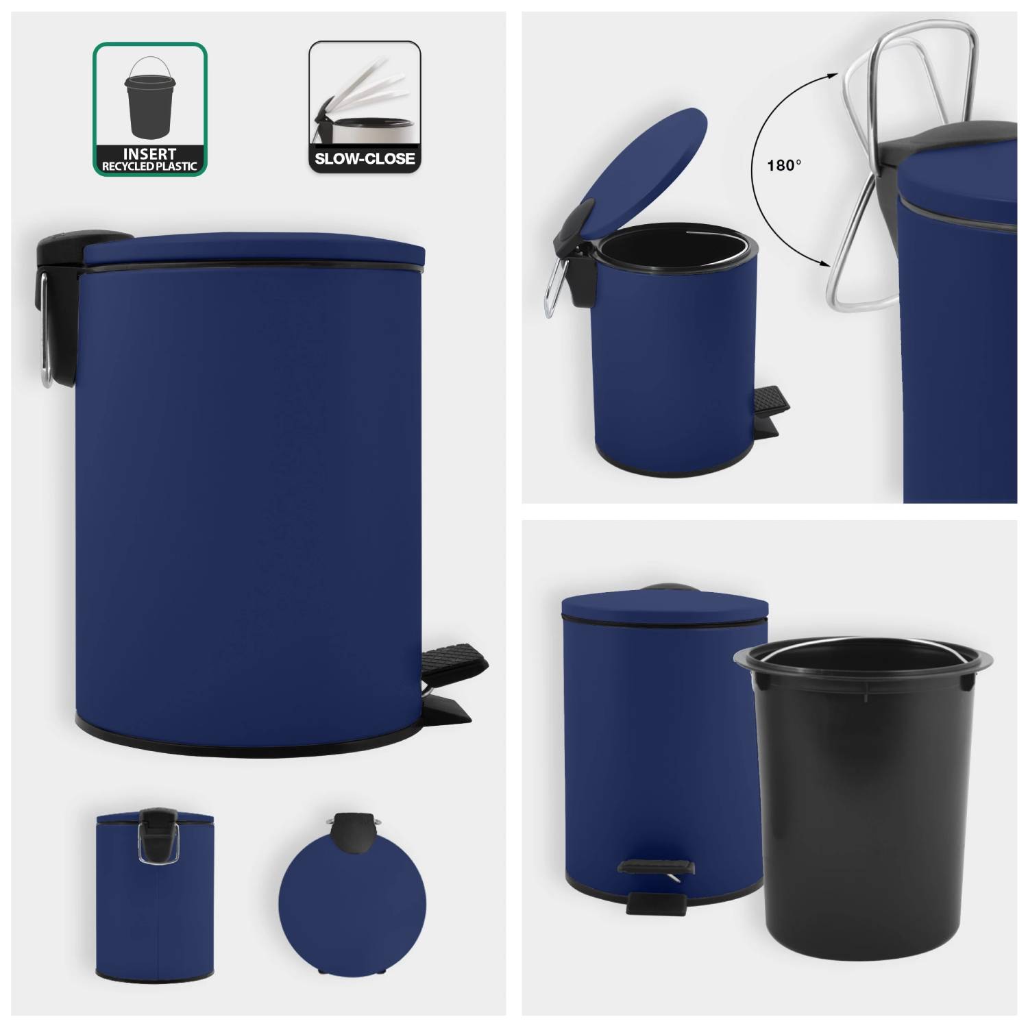 Pattumiera a pedale modello Adelar capienza 3 litri colore blu notte matto by CeramicStore | Lo specialista del tuo bagno