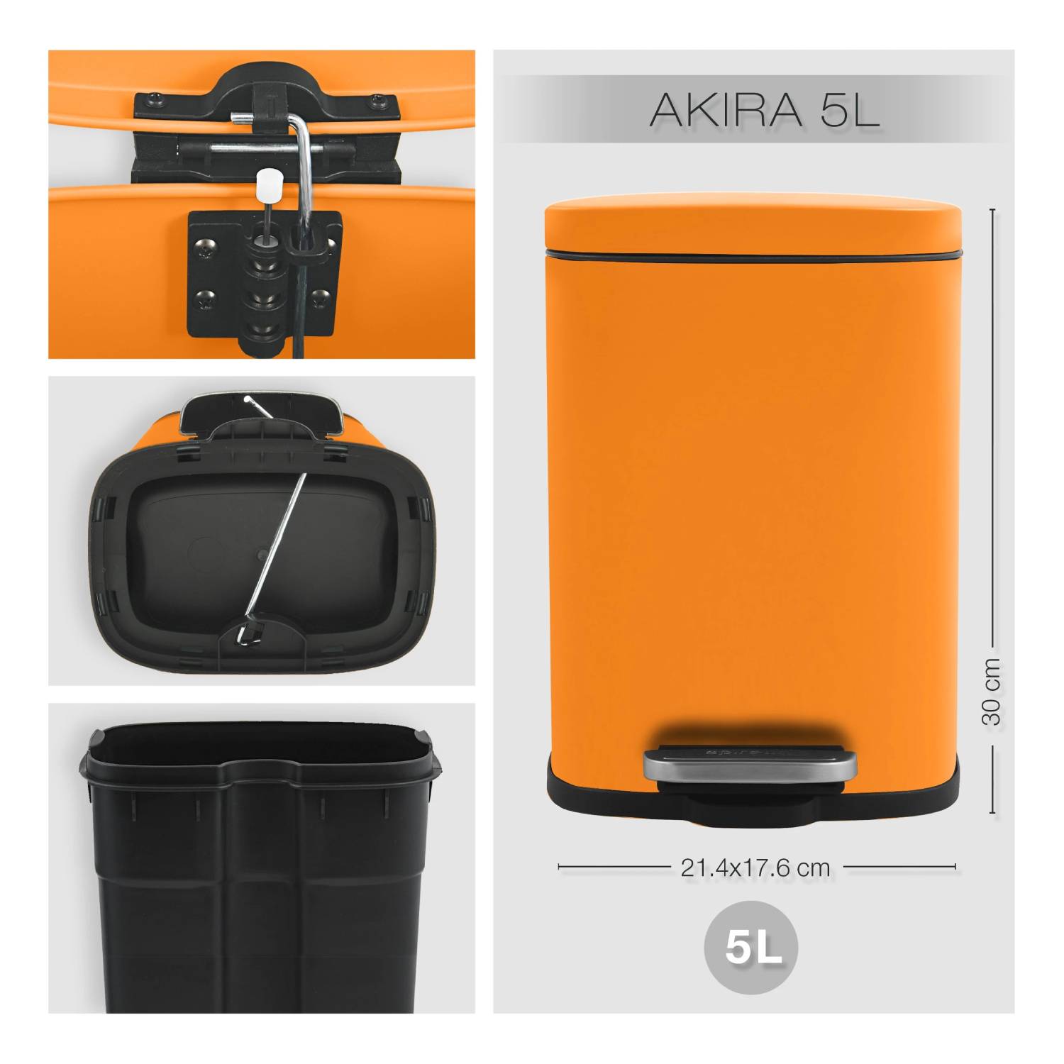 Pattumiera a pedale modello Akira capienza 5 litri colore Arancio opaco by CeramicStore | Lo specialista del tuo bagno