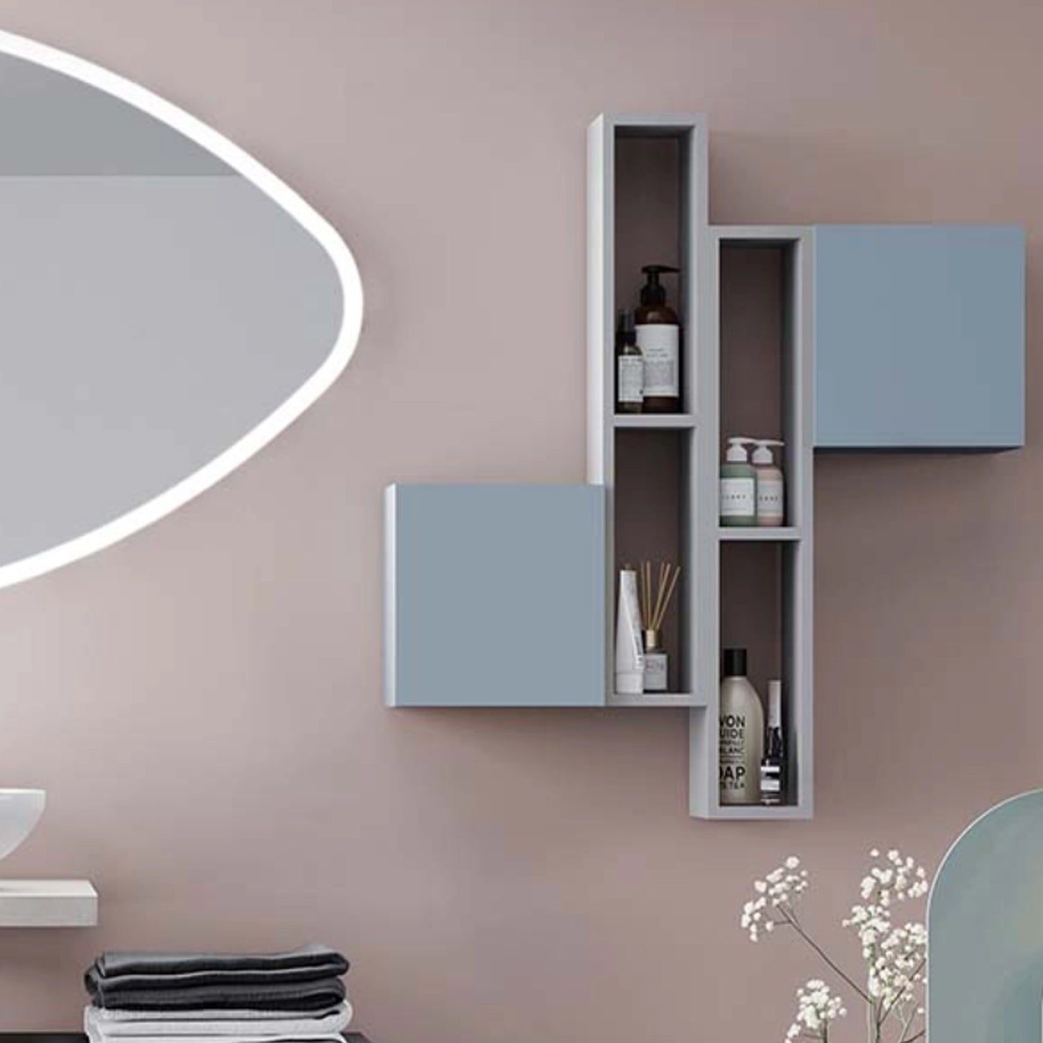 Pensile bagno cubo ad un'anta Blu Pastello Opaco- Cubi&Co modello Symmetry by CeramicStore | Lo specialista del tuo bagno