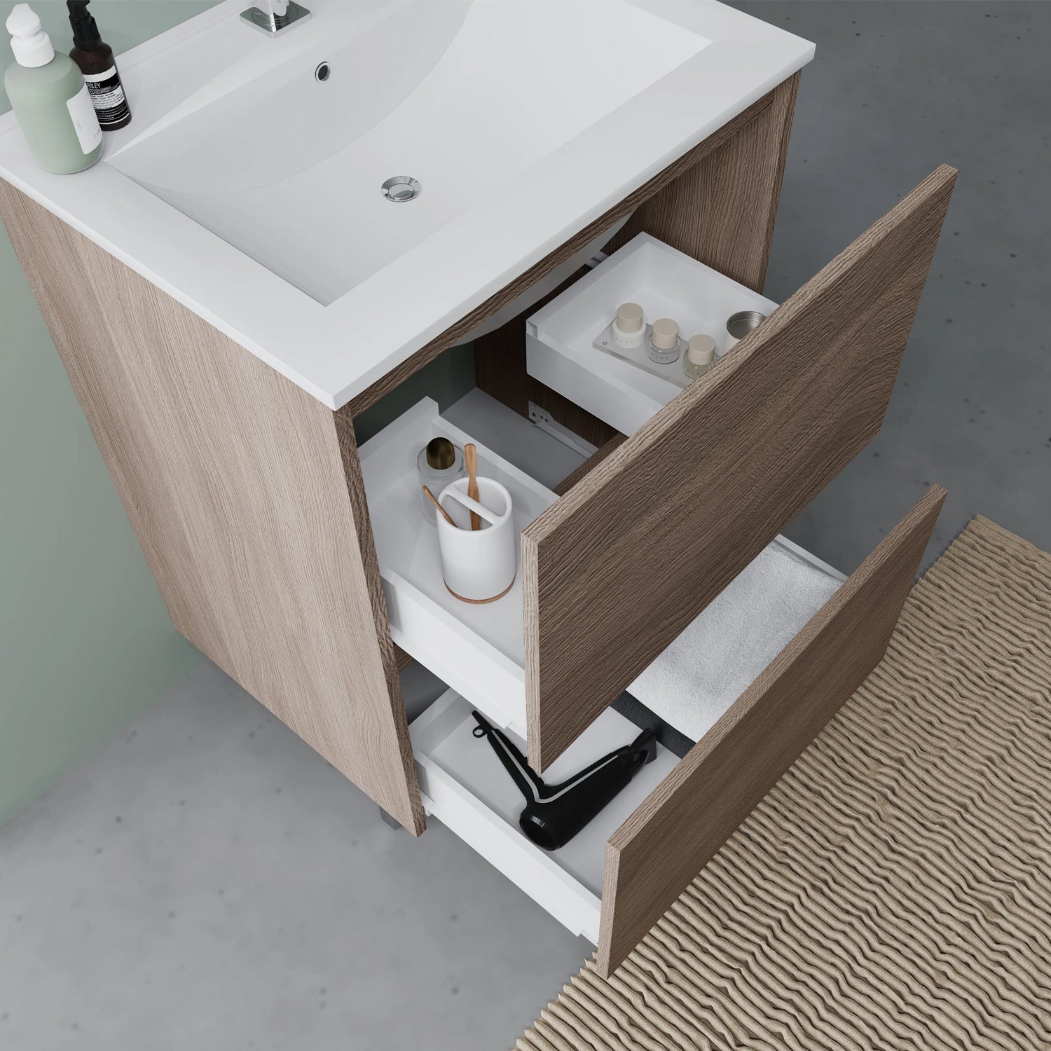 Mobile bagno con lavabo e specchiera Cubi&Co Berlino 80 cm - Rovere Fumo by CeramicStore | Lo specialista del tuo bagno