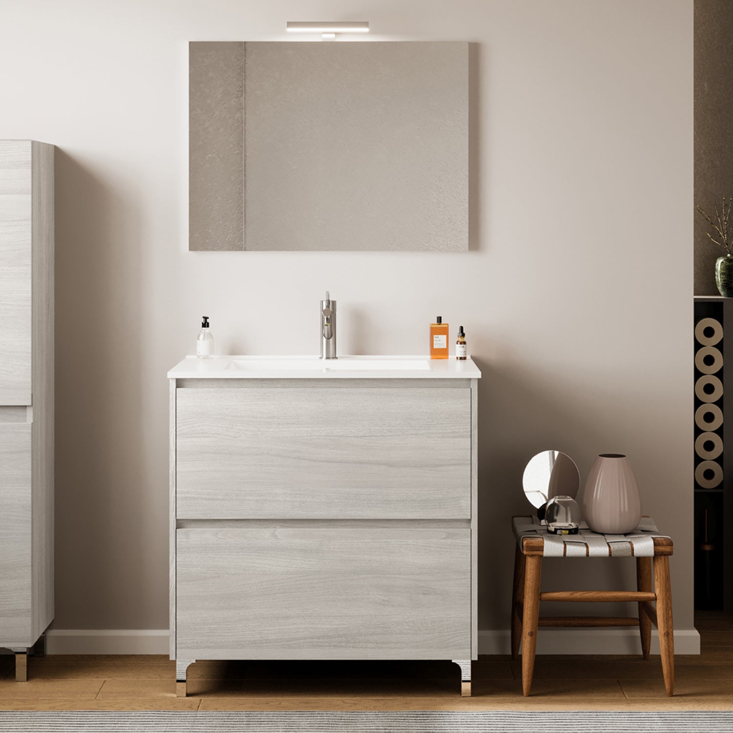 Mobile bagno con lavabo e specchiera Cubi&Co Berlino 80 cm - Rovere Grigio by CeramicStore | Lo specialista del tuo bagno