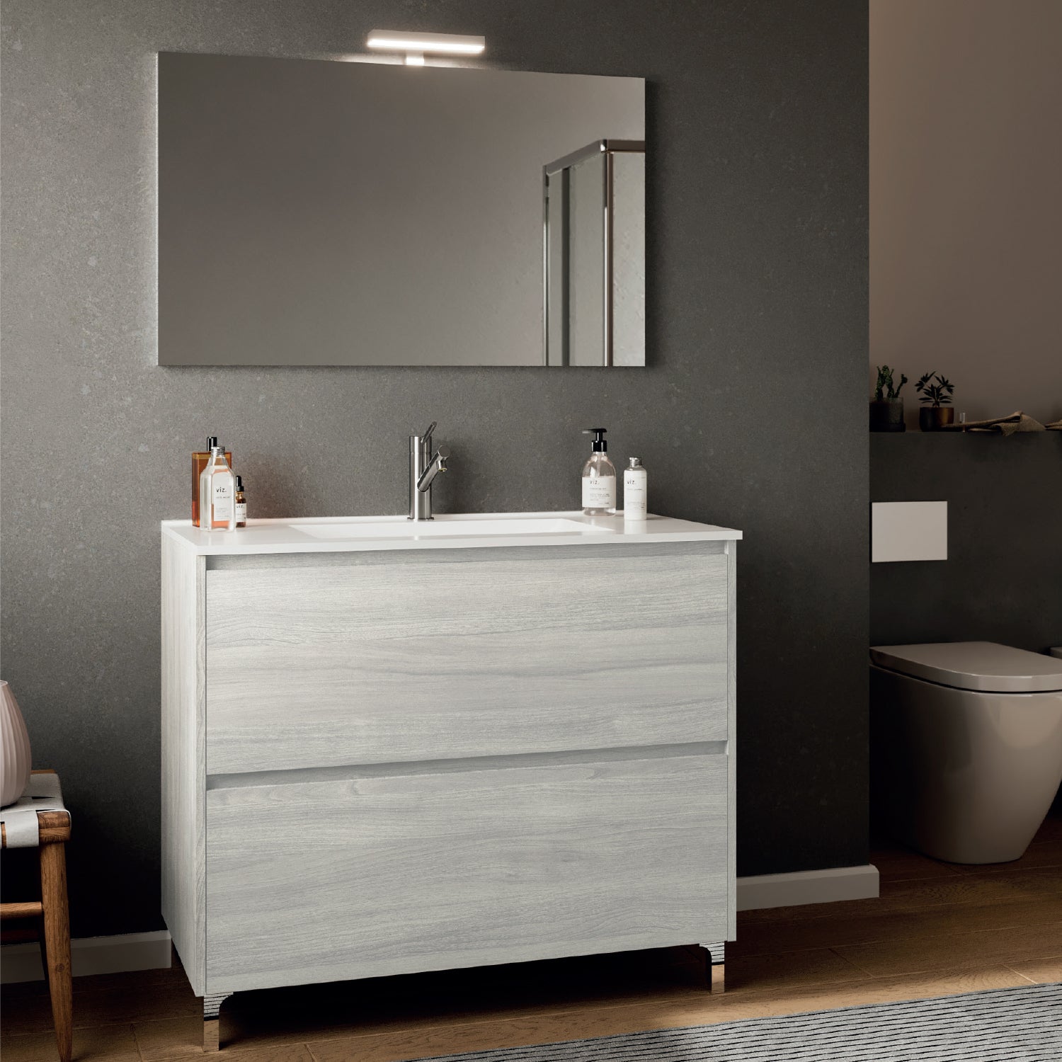 Mobile bagno Cubi&Co Berlino 100 con lavabo, specchio e lampada - Rovere Grigio by CeramicStore | Lo specialista del tuo bagno