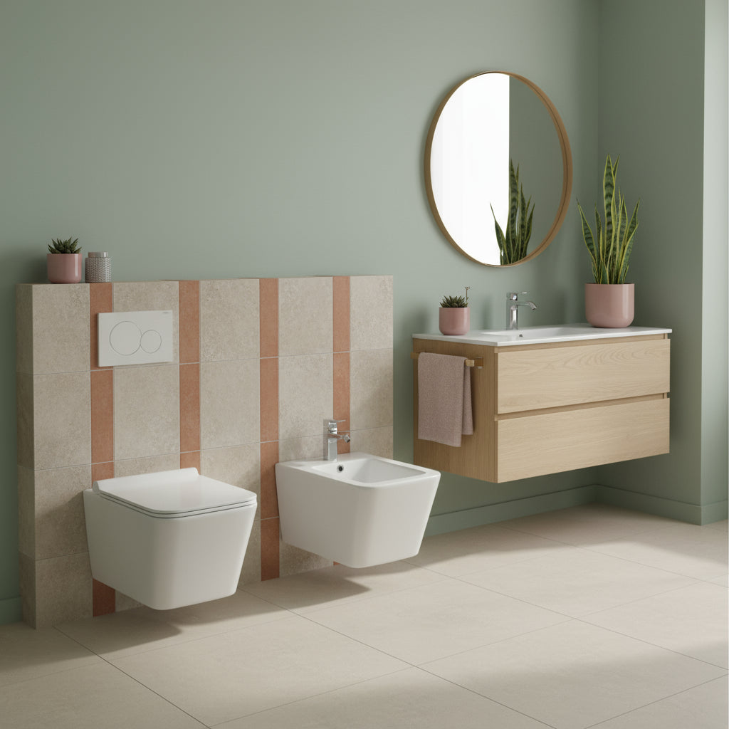 Coppia di sanitari sospesi con copriwater incluso BathCore serie Evo