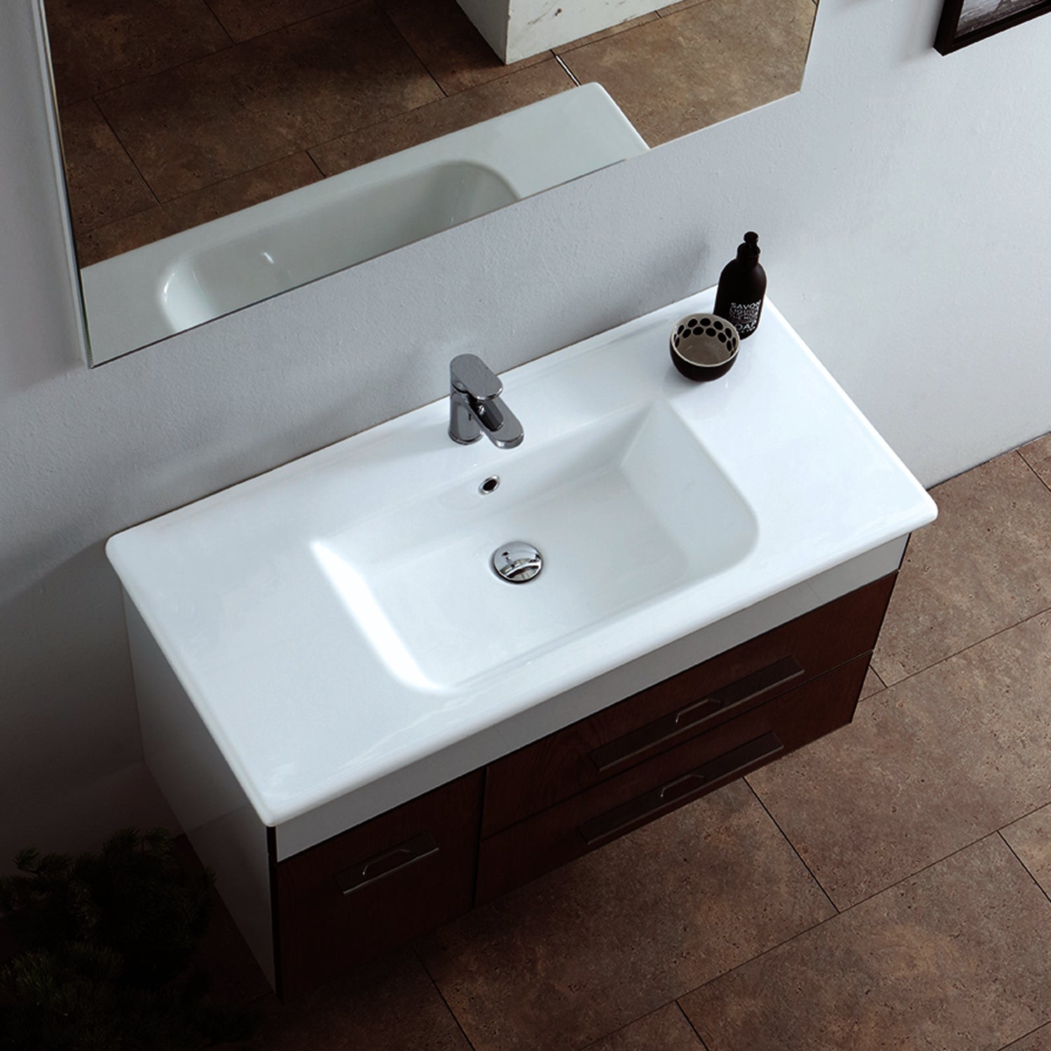 Lavabo consolle semincasso con troppo pieno e foro rubinetto cm 81x46
