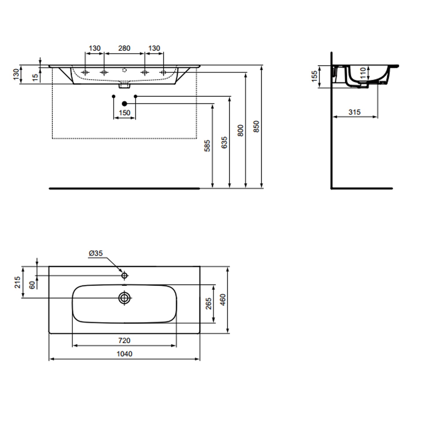 Lavabo top da 104 cm Ideal Standard i.life A by CeramicStore | Lo specialista del tuo bagno