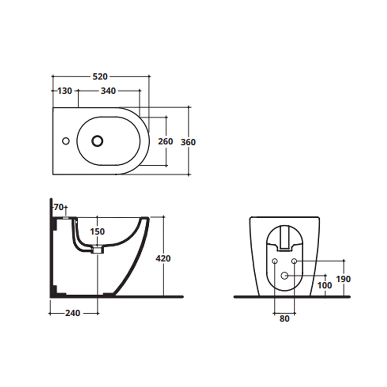 Sanitari filomuro Althea modello Cover Rimless 52x36 cm WC + Bidet colore Nero