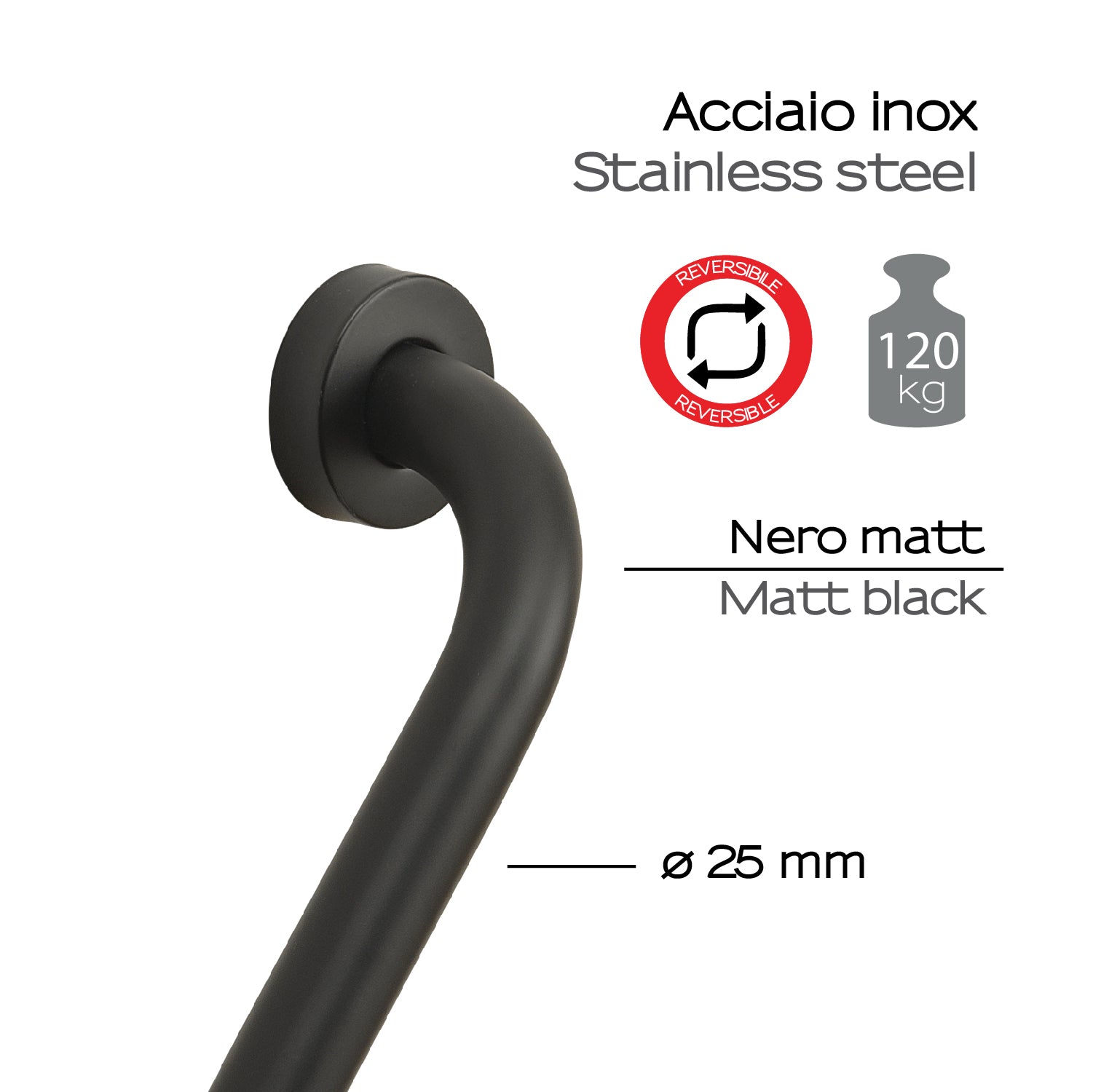 Maniglione reversibile 135° Up di Gedy - Nero Matt by CeramicStore | Lo specialista del tuo bagno