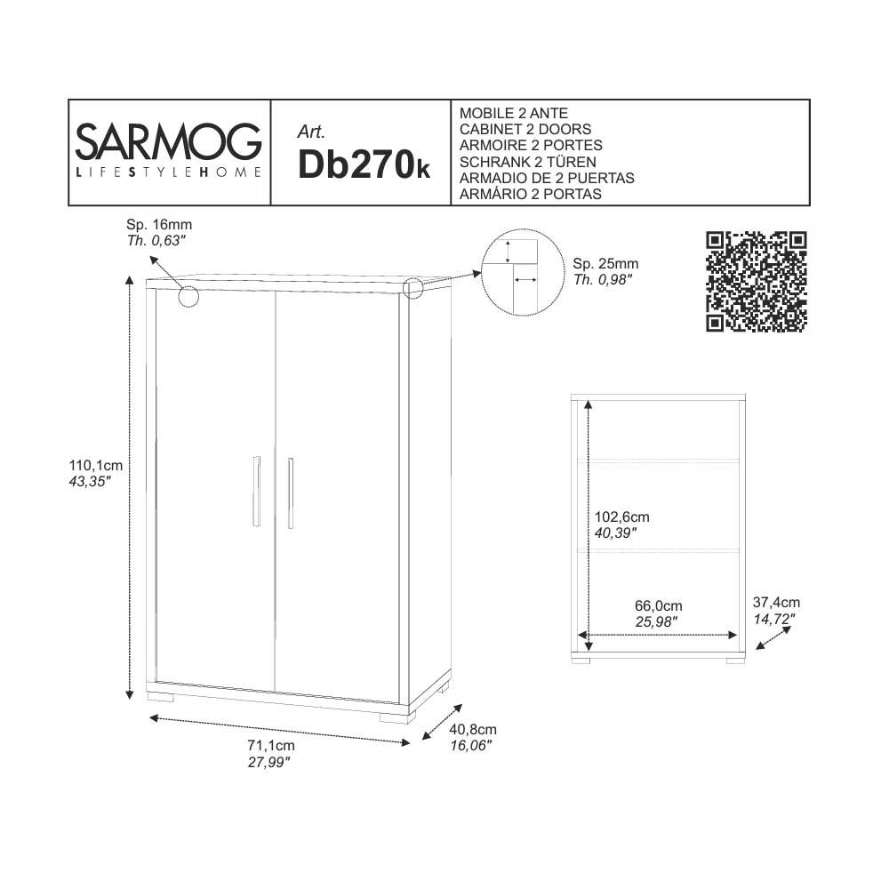 Mobile multiuso a 2 ante e 2 ripiani con maniglia satinata finitura frontale Ossido Bianco e laterale Ossido Bianco by Sarmog by CeramicStore | Lo specialista del tuo bagno
