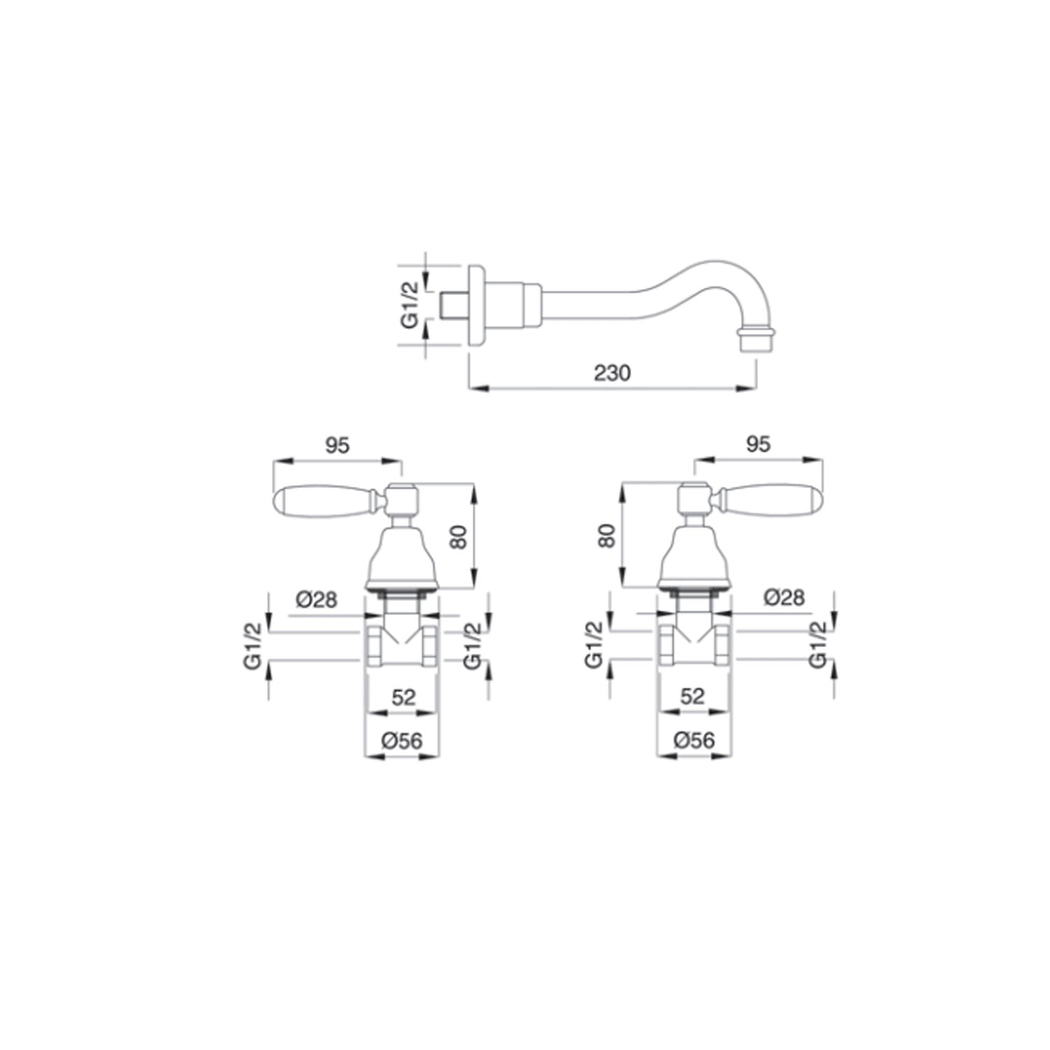 Miscelatore lavabo a parete in ottone cromato con manici bianchi collezione King Keller Taps versione outlet by CeramicStore | Lo specialista del tuo bagno