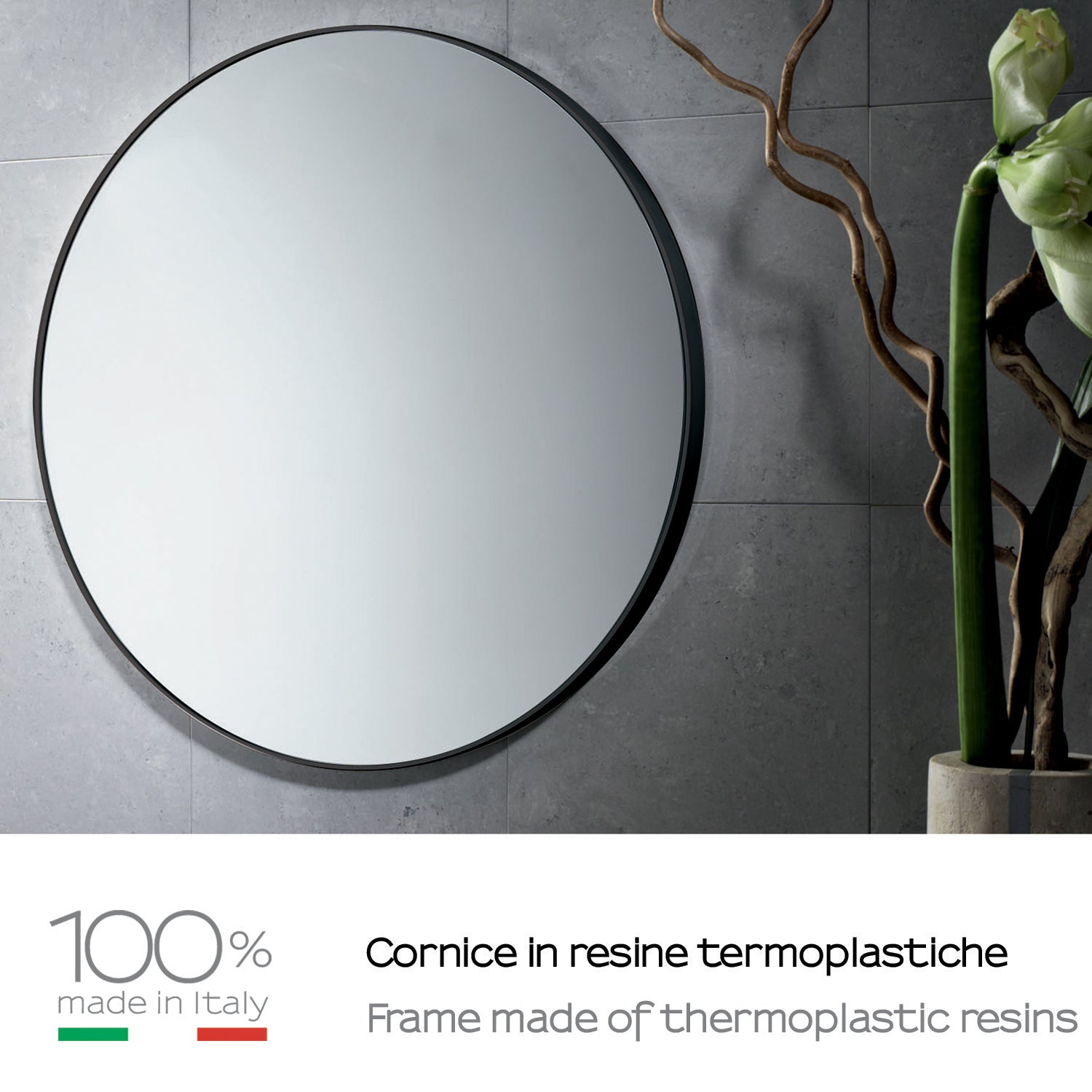Specchio diametro 60 cm di Gedy con cornice in resine termoplastiche - Nero by CeramicStore | Lo specialista del tuo bagno
