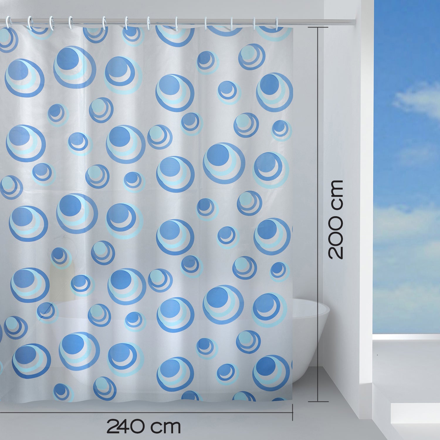 Tenda doccia Gedy in Peva modello Orbita 240x200 cm con anelli inclusi by CeramicStore | Lo specialista del tuo bagno