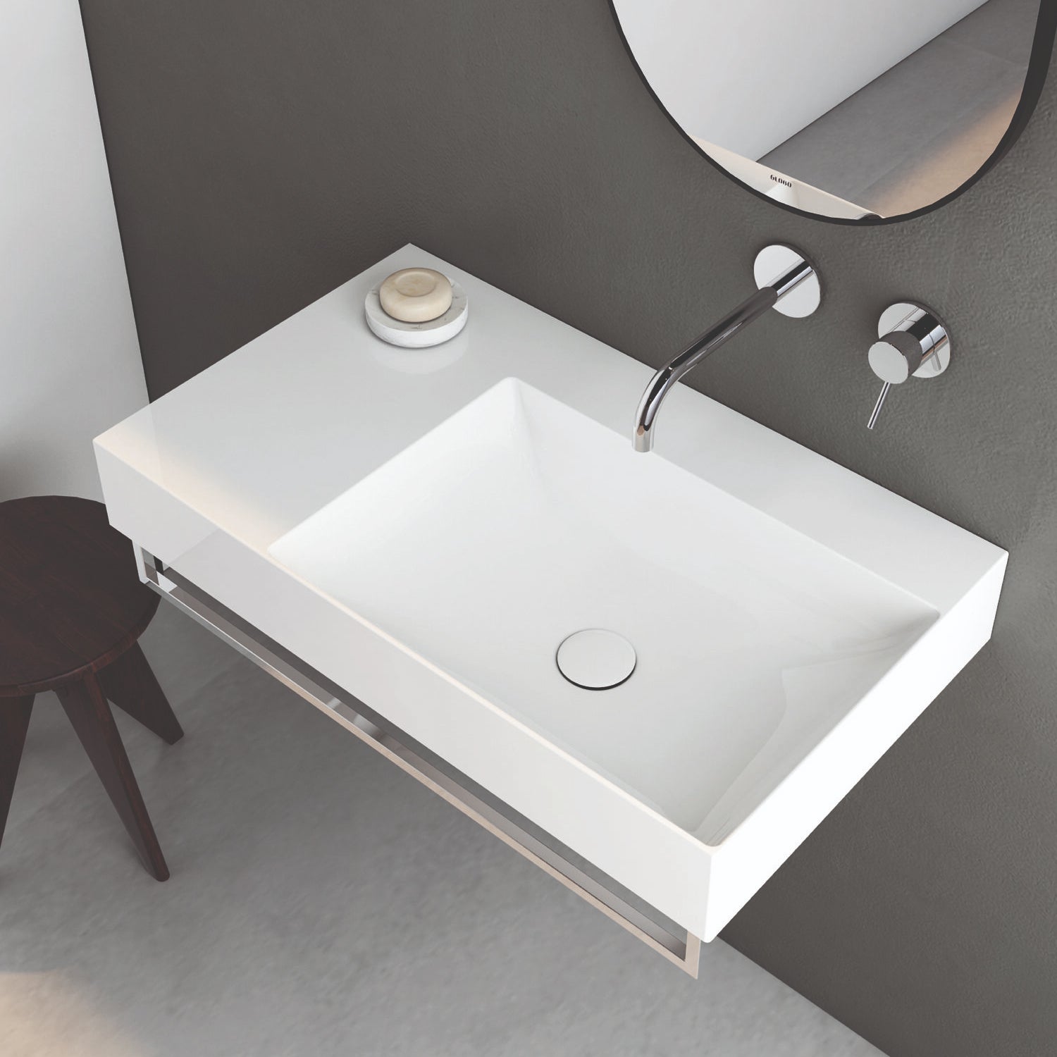 Lavabo rettangolare con piano a sinistra T-Edge 80x47x12 cm Ceramica Globo €“ Bianco lucido