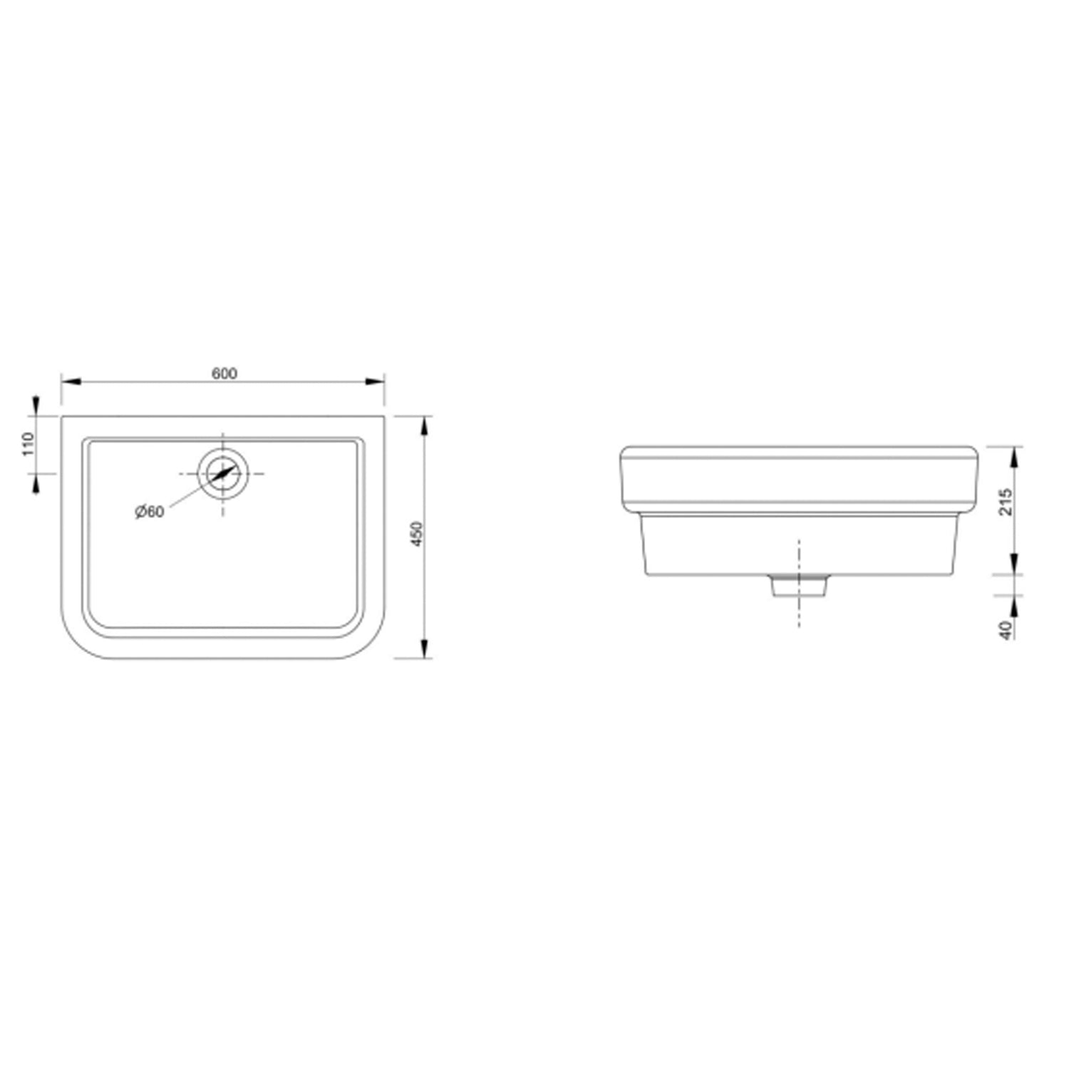 Lavabo sospeso modello Virginia in ceramica 60x45 cm H. 21 cm by CeramicStore | Lo specialista del tuo bagno