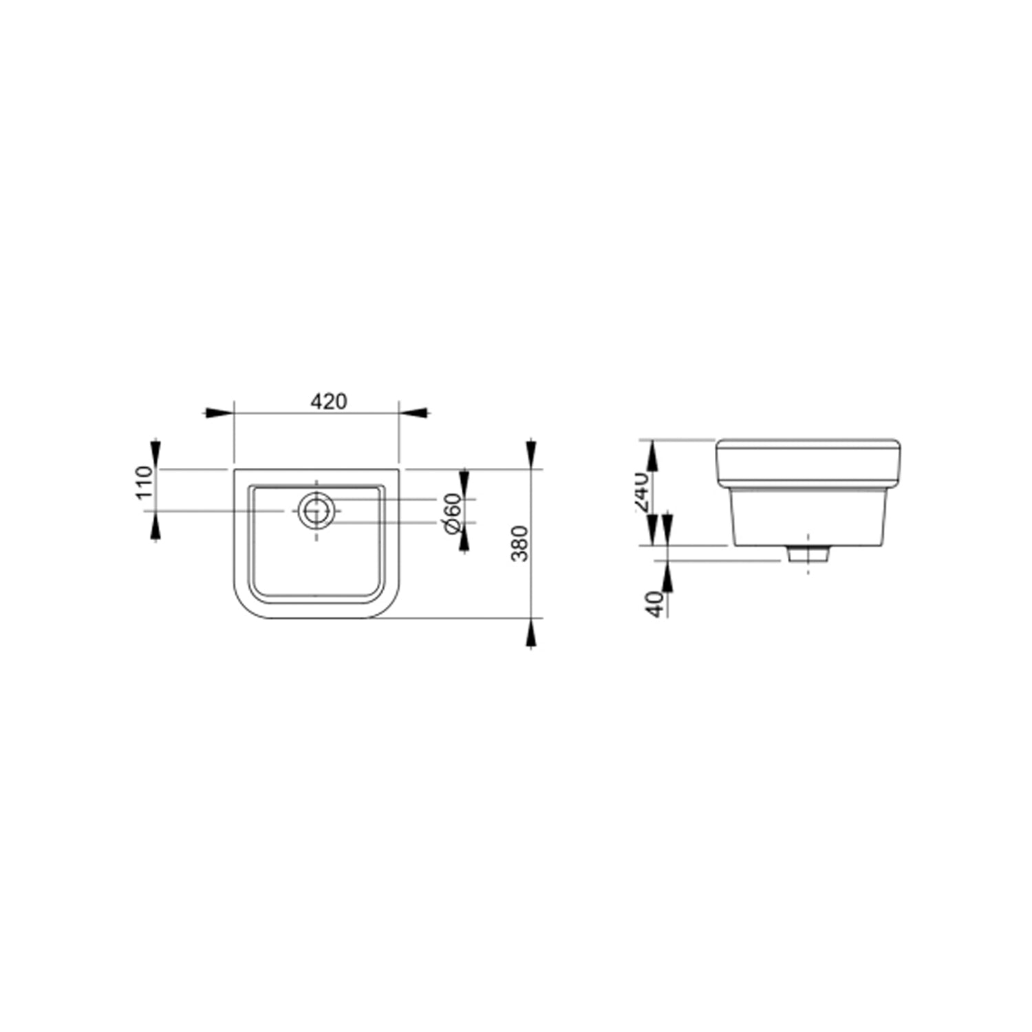 Lavabo sospeso modello Persia in ceramica 42x38 cm H. 24 cm by CeramicStore | Lo specialista del tuo bagno