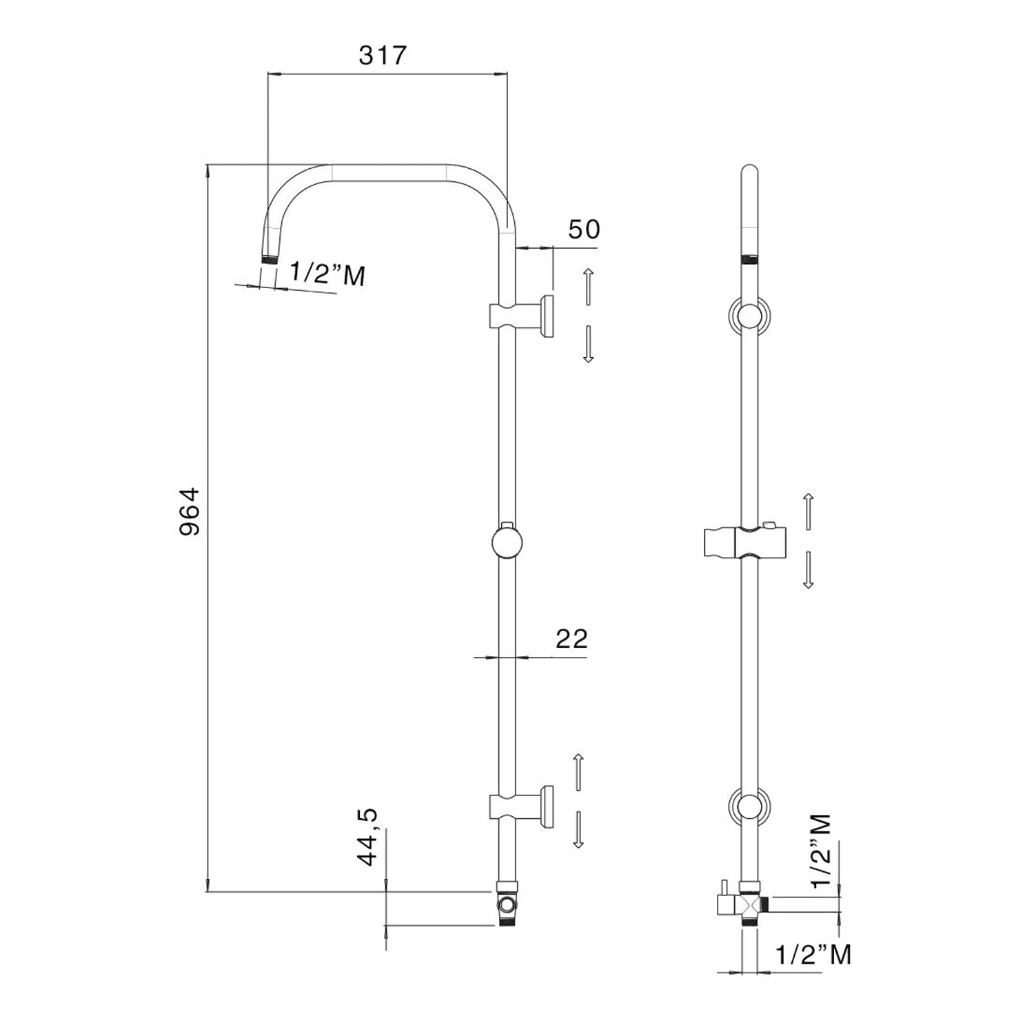 Colonna doccia in acciaio con soffione, doccino e supporti a muro by CeramicStore | Lo specialista del tuo bagno