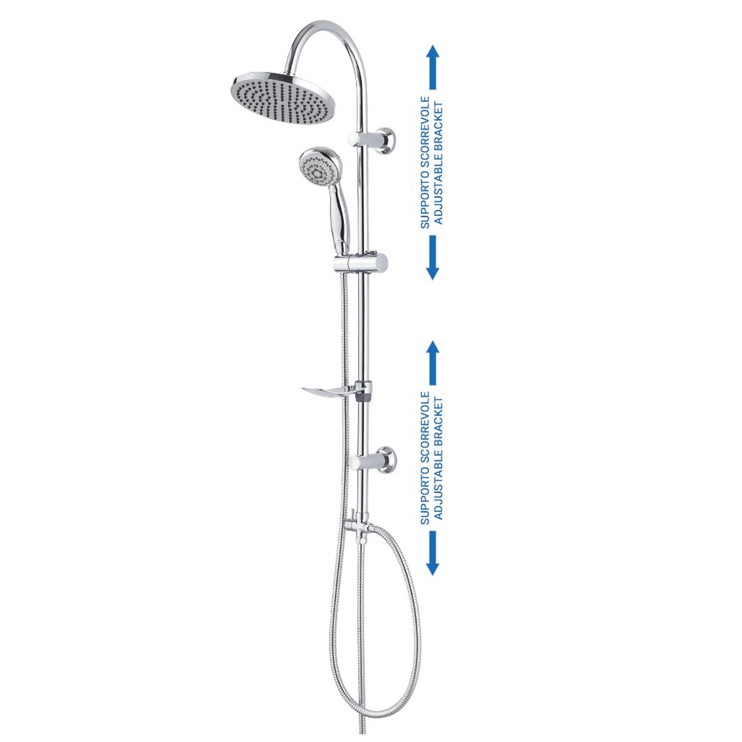 Colonna doccia in acciaio con soffione Chelsea, doccino e supporti a muro by CeramicStore | Lo specialista del tuo bagno