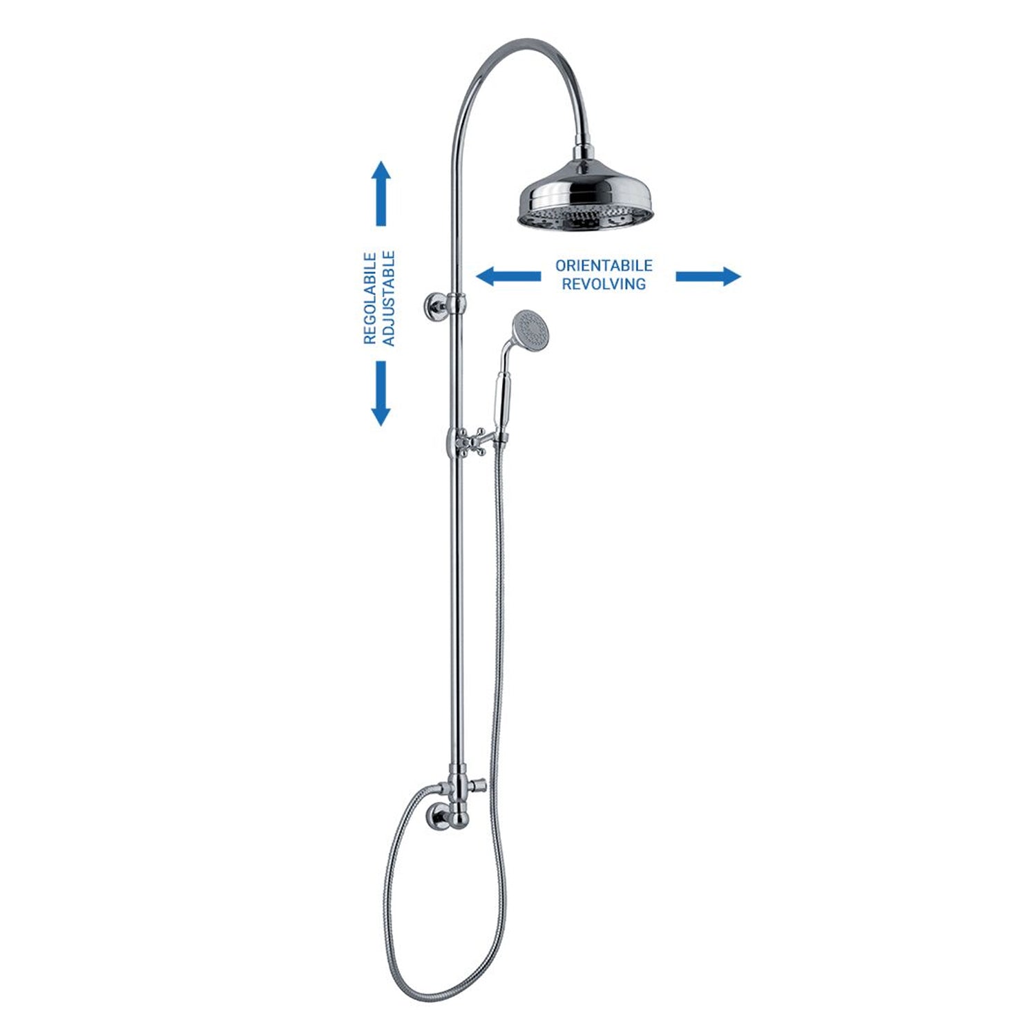 Colonna doccia tonda 2,2cm in ottone con soffione, deviatore e presa acqua a muro by CeramicStore | Lo specialista del tuo bagno