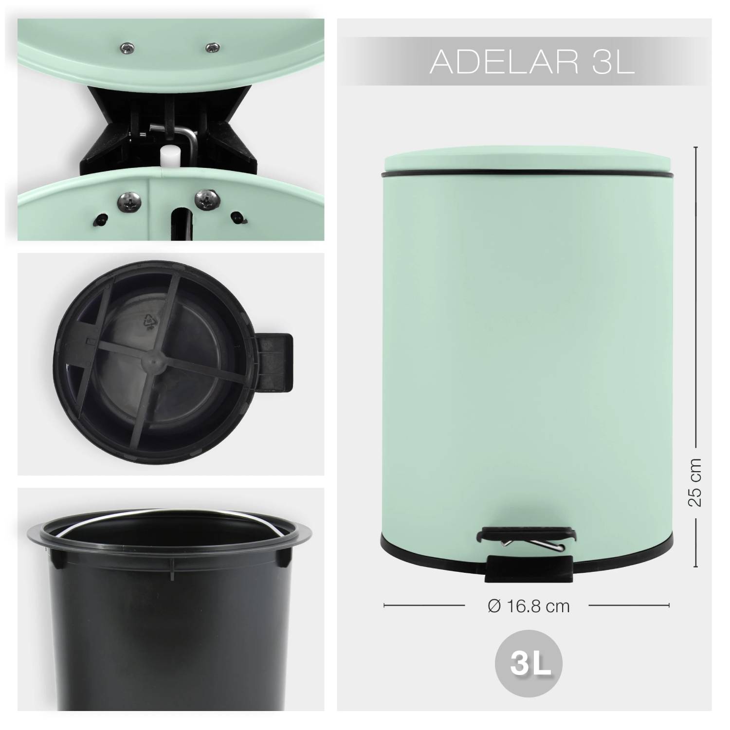 Pattumiera a pedale modello Adelar capienza 3 litri colore verde lucido opaco by CeramicStore | Lo specialista del tuo bagno