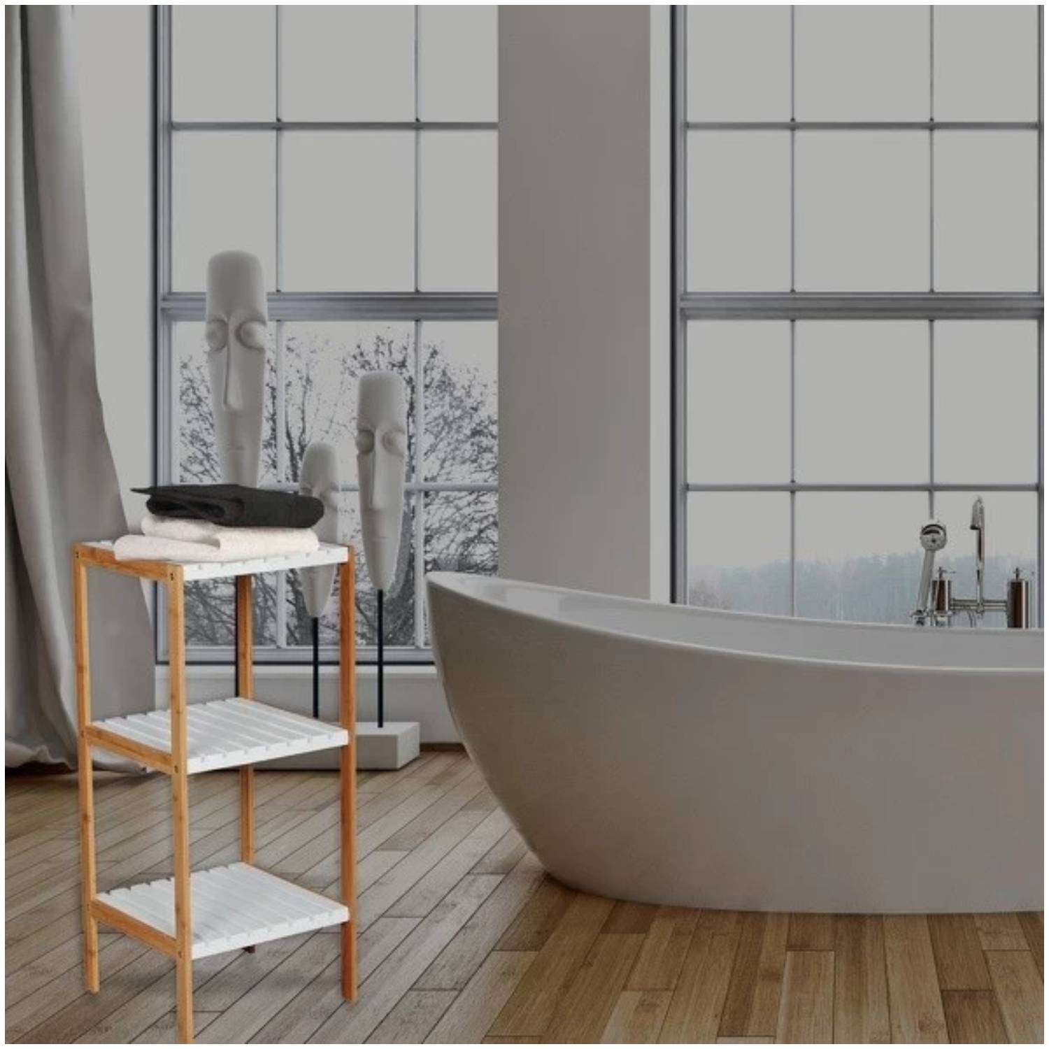 Scaffale a 3 ripiani in bamb๠colore bamb๠e bianco by CeramicStore | Lo specialista del tuo bagno