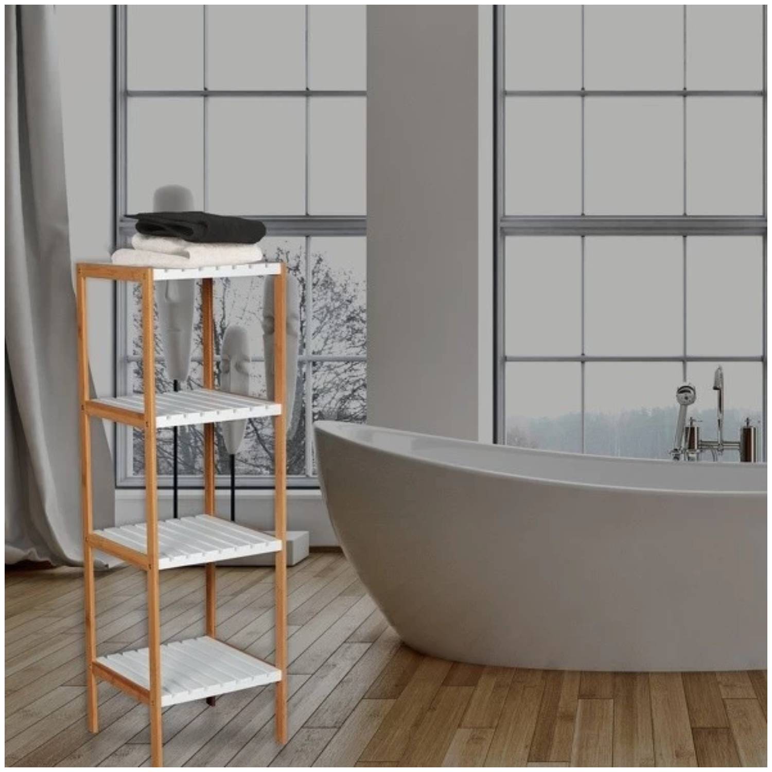 Scaffale 4 ripiani in bamb๠di colore bianco e bamb๠by CeramicStore | Lo specialista del tuo bagno