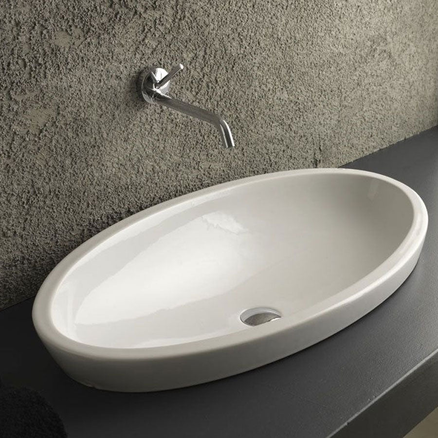Lavabo sferico semincasso in ceramica bianca lucida 88x44cm serie sfera Disegno-Ceramica by CeramicStore | Lo specialista del tuo bagno