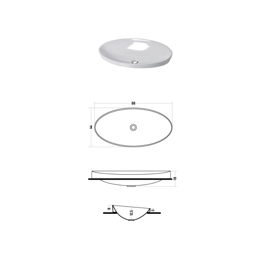 Lavabo sferico semincasso in ceramica bianca lucida 88x44cm serie sfera Disegno-Ceramica by CeramicStore | Lo specialista del tuo bagno