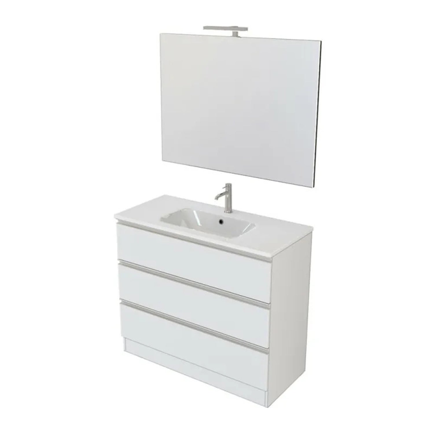 Composizione bagno sospesa Nexu 3 cassetti con lavabo specchio con lampada LED 100x90 cm - Bianco by CeramicStore | Lo specialista del tuo bagno