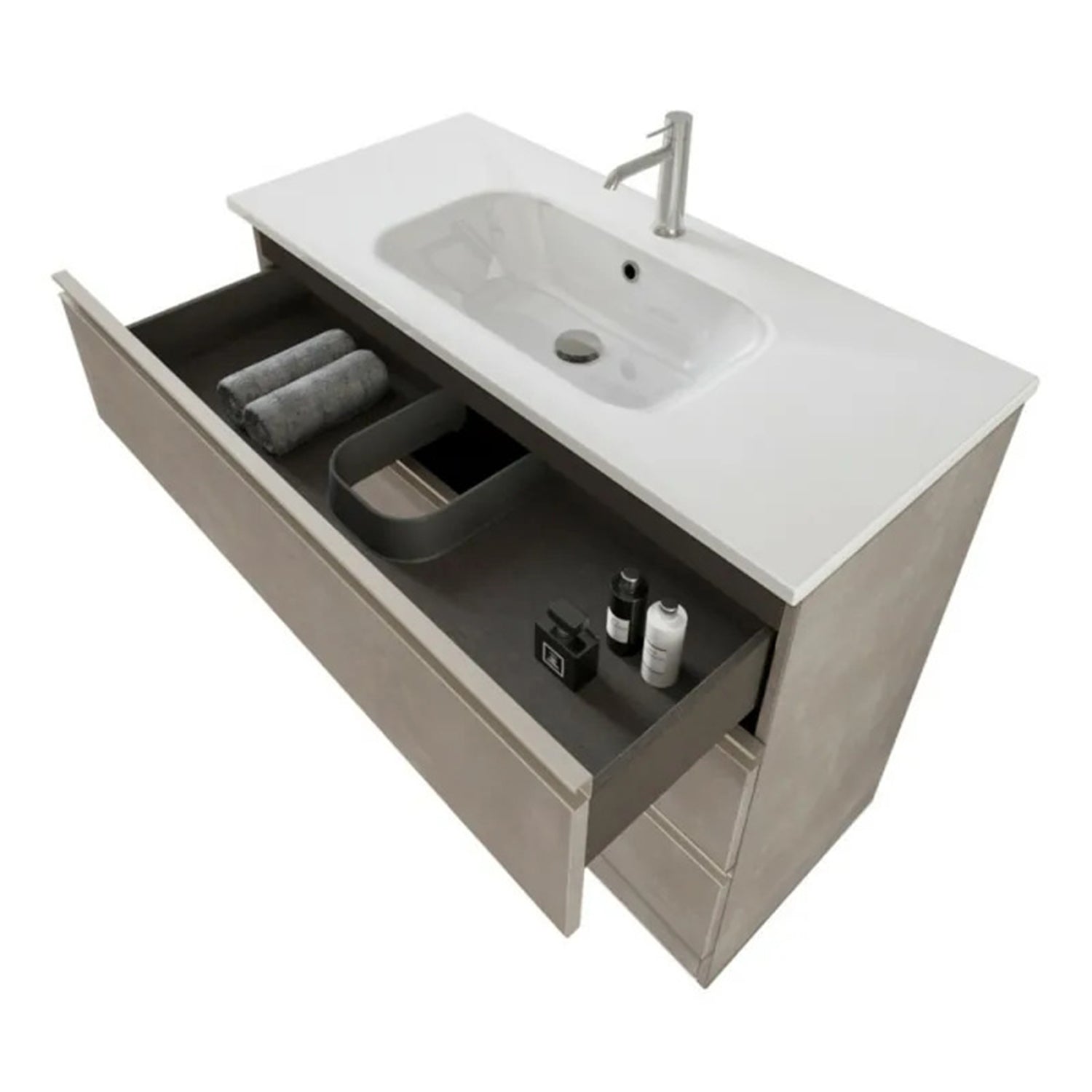 Composizione bagno sospesa Nexu 3 cassetti con lavabo specchio con lampada LED 100x90 cm - Grigio by CeramicStore | Lo specialista del tuo bagno