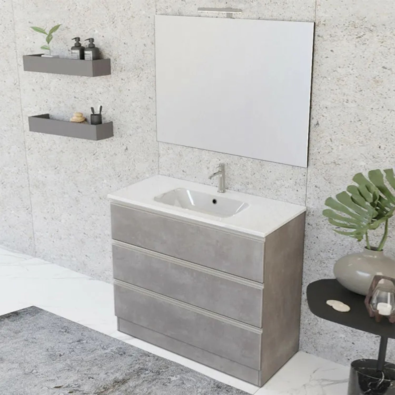 Composizione bagno sospesa Nexu 3 cassetti con lavabo specchio con lampada LED 100x90 cm - Grigio by CeramicStore | Lo specialista del tuo bagno