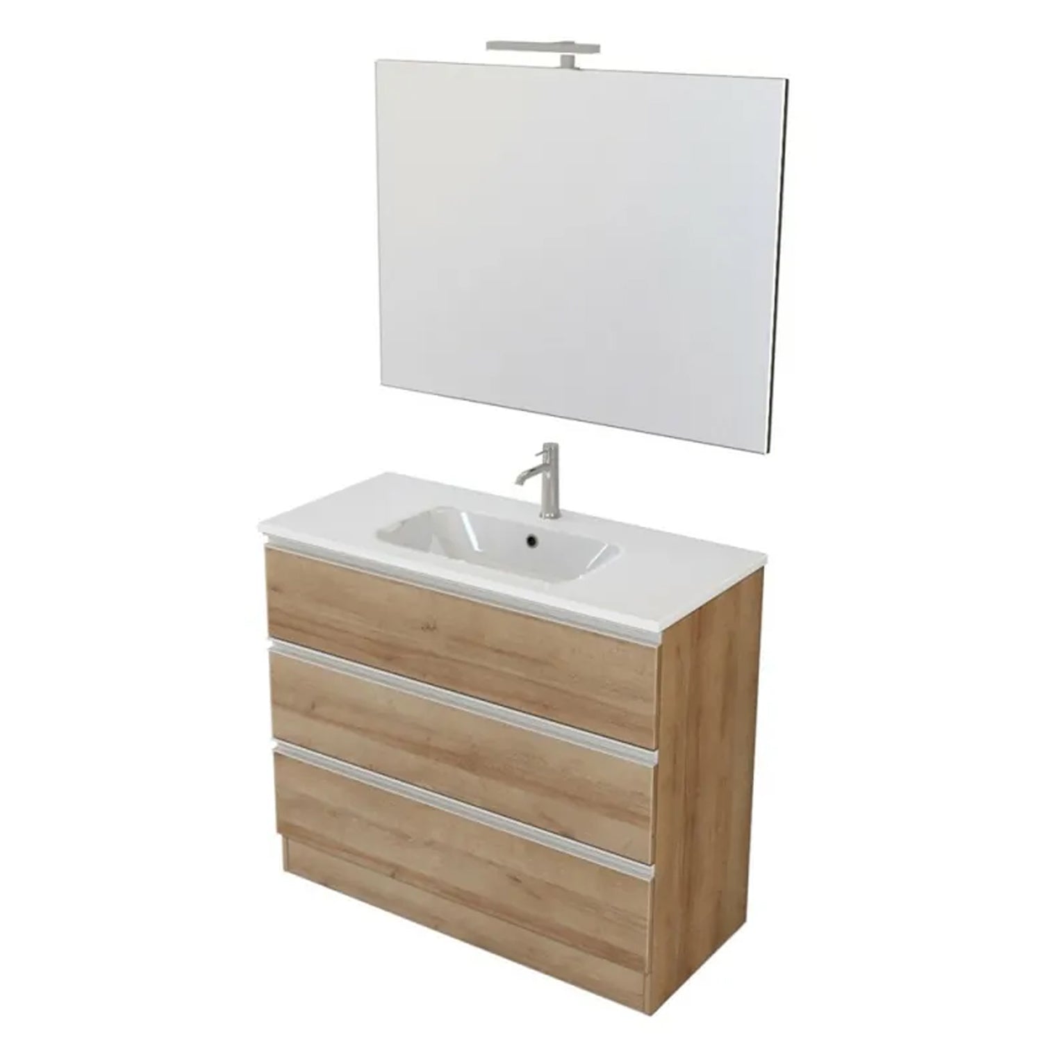 Composizione bagno sospesa Nexu 3 cassetti con lavabo specchio con lampada LED 100x90 cm - Rovere by CeramicStore | Lo specialista del tuo bagno