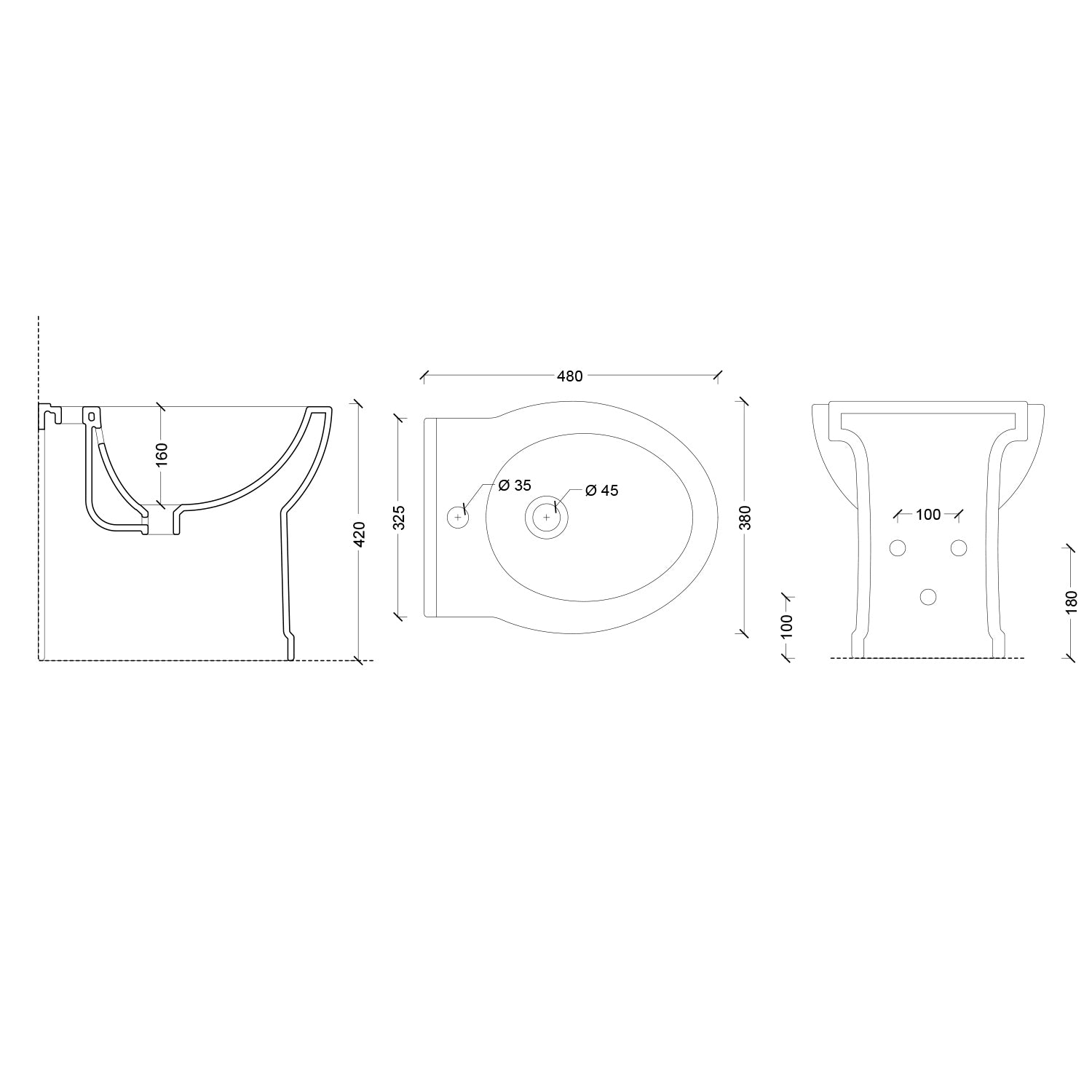 Bidet monoforo installazione filomuro in ceramica serie Isola cm 48x38 - Bianco Opaco