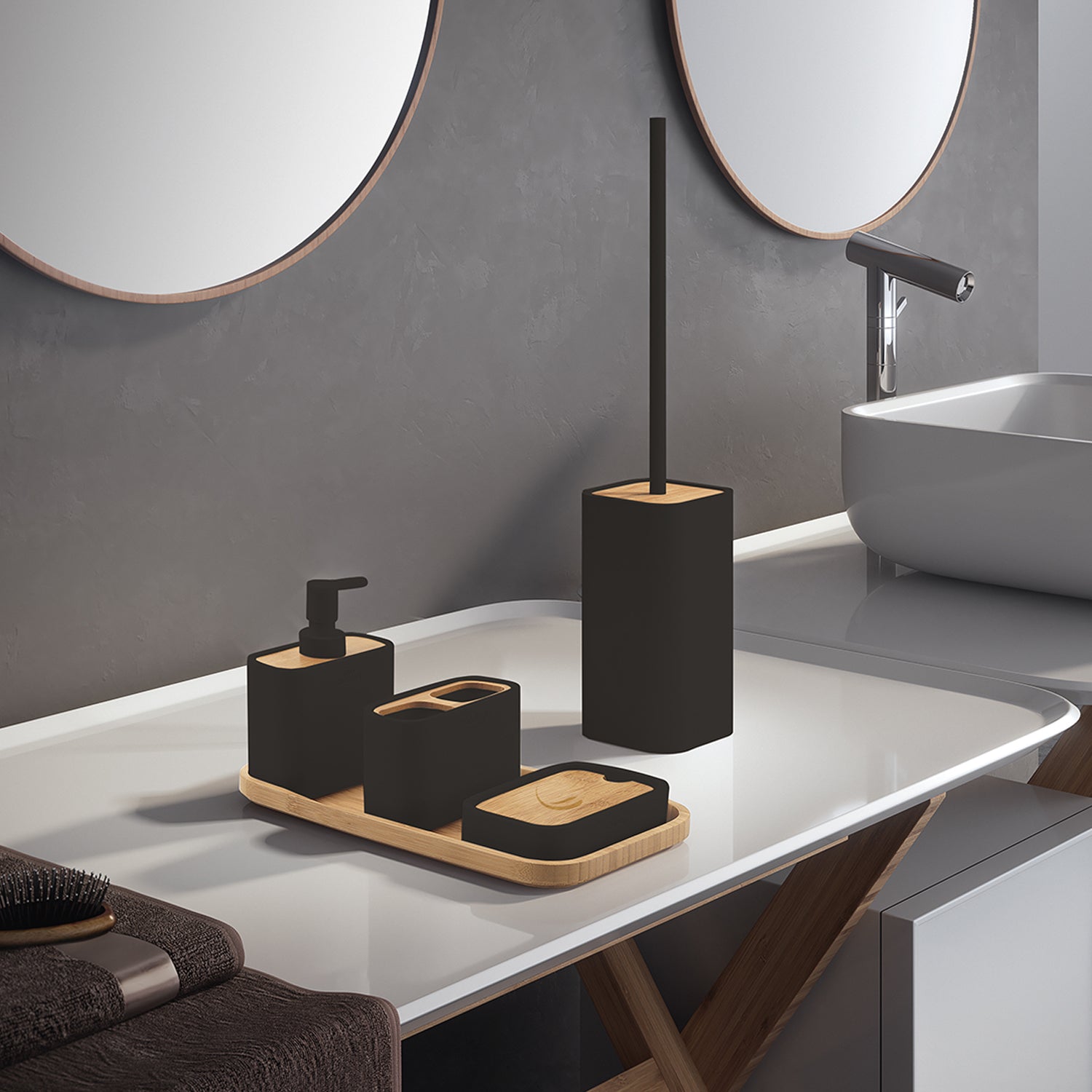 Scopino da appoggio con ciuffo in setole Gedy modello Ninfea - Nero Matt by CeramicStore | Lo specialista del tuo bagno