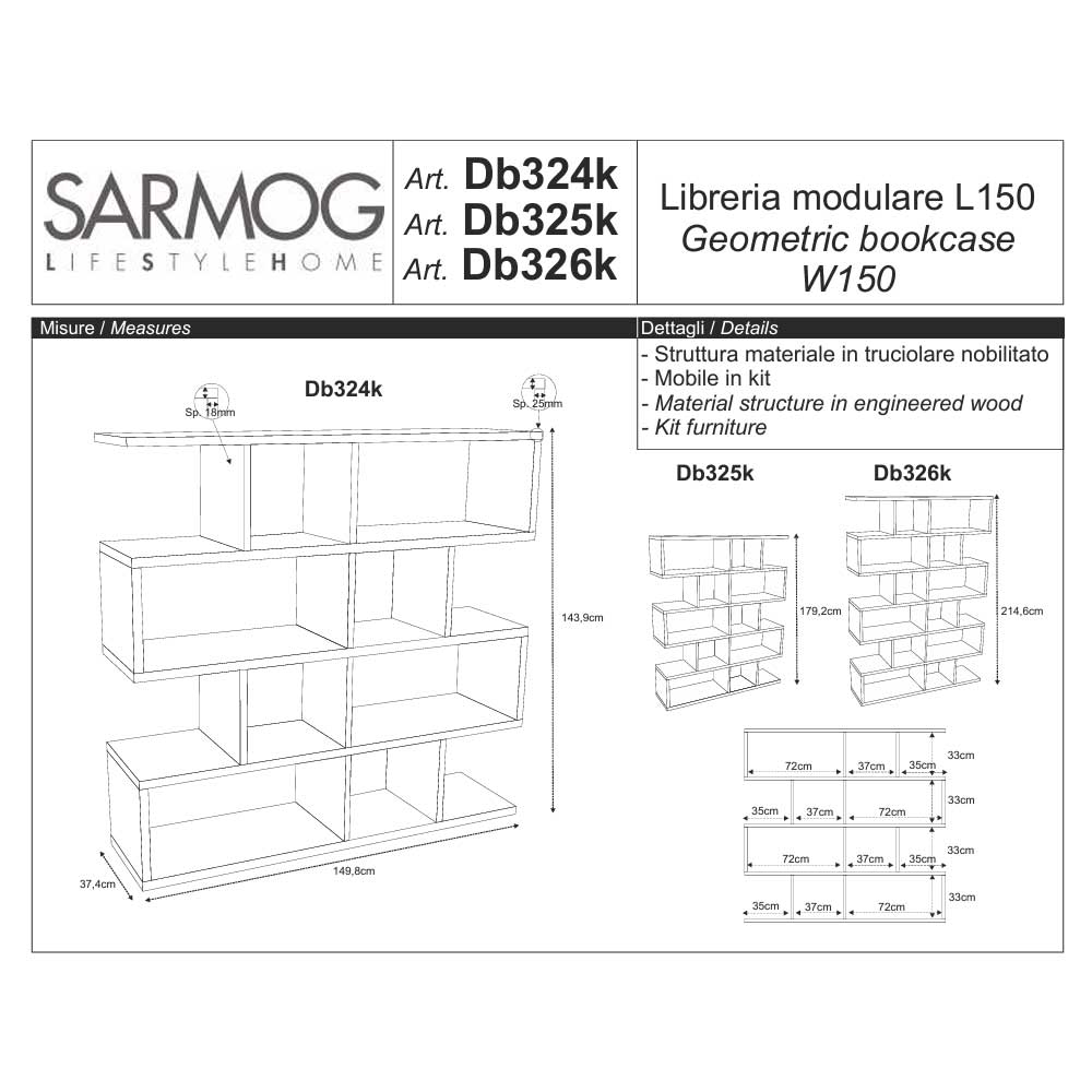 Libreria divisoria a 4 ripiani modulari finitura struttura Ossido Bianco / Finitura Ossido Bianco by Sarmog by CeramicStore | Lo specialista del tuo bagno