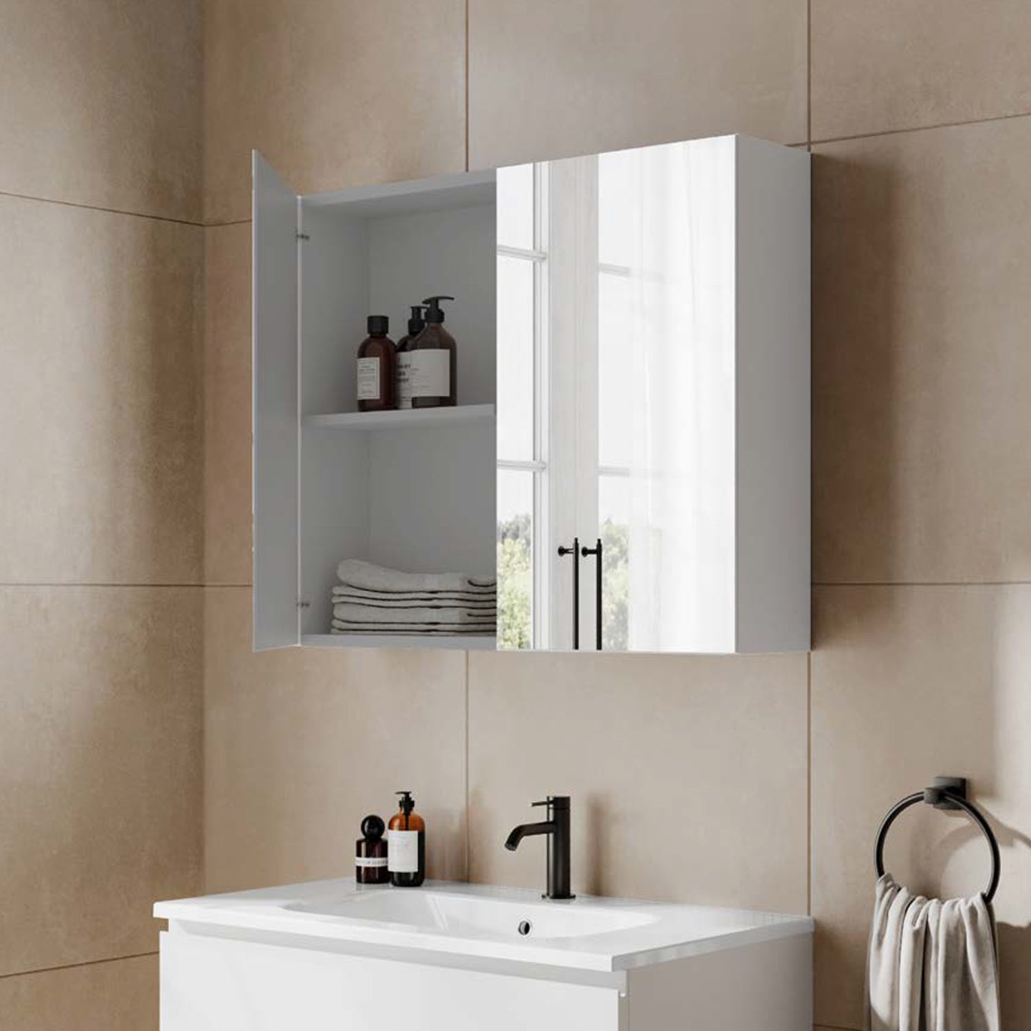 Specchio contenitore 80x15x68 cm con 2 ante Cubi&Co - Bianco lucido by CeramicStore | Lo specialista del tuo bagno