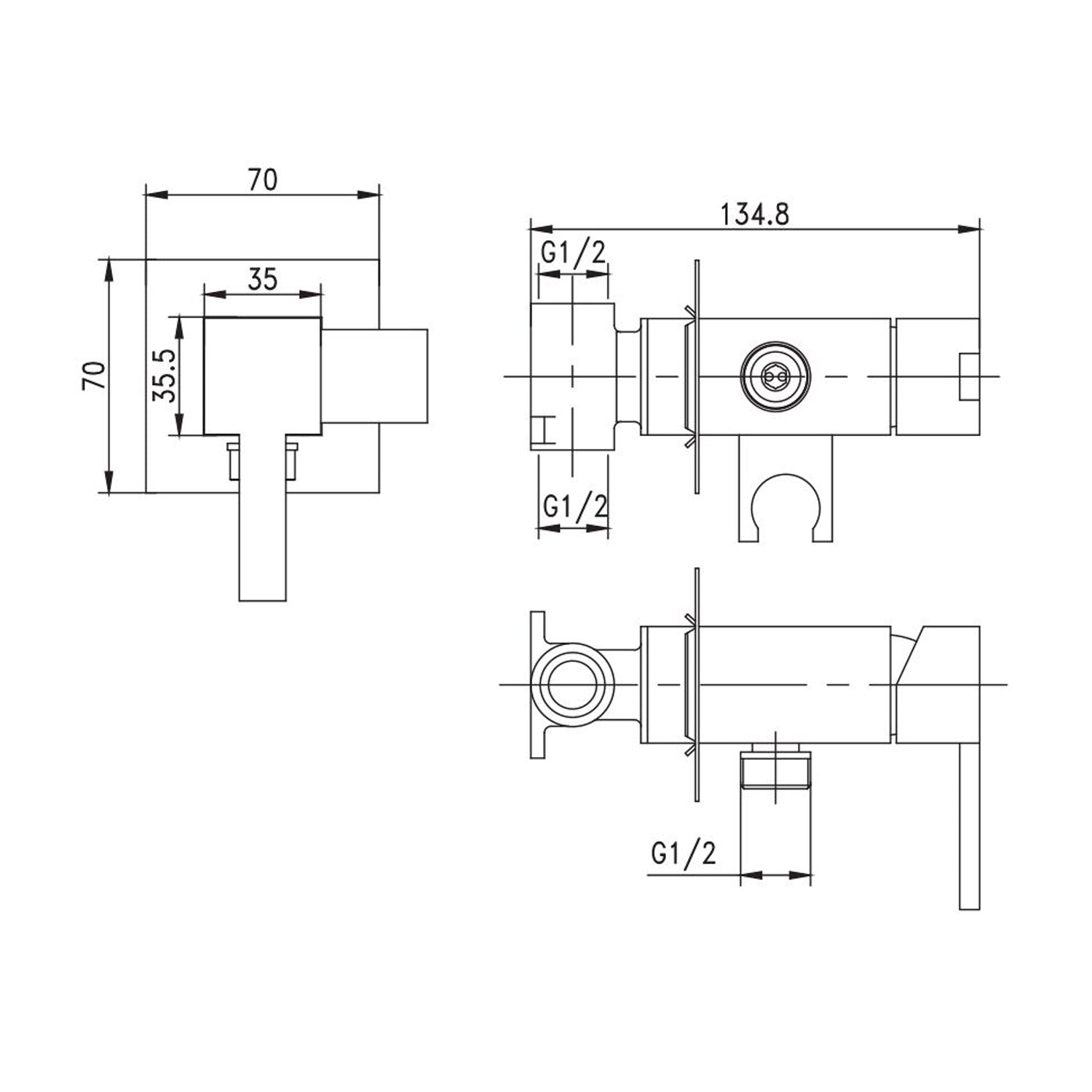 Miscelatore quadro per idroscopino in ottone con supporto doccia attacco 1/2M by CeramicStore | Lo specialista del tuo bagno