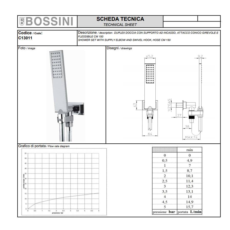 Soffione doccia in acciaio Bossini Manhattan con kit duplex Flat One by CeramicStore | Lo specialista del tuo bagno