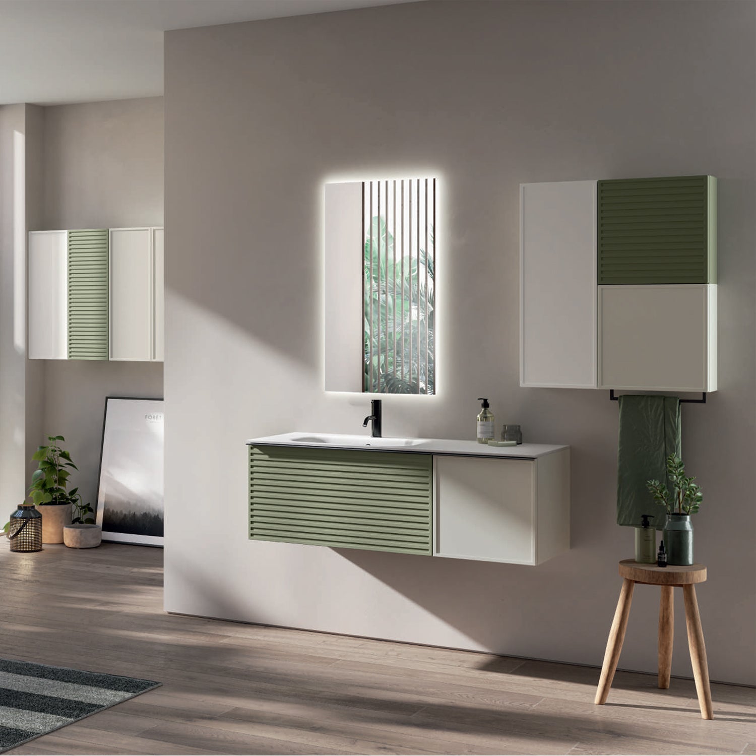 Composizione bagno sospesa con lavabo, specchio e pensili 120+70x200hx46 cm PIX1 by CeramicStore | Lo specialista del tuo bagno