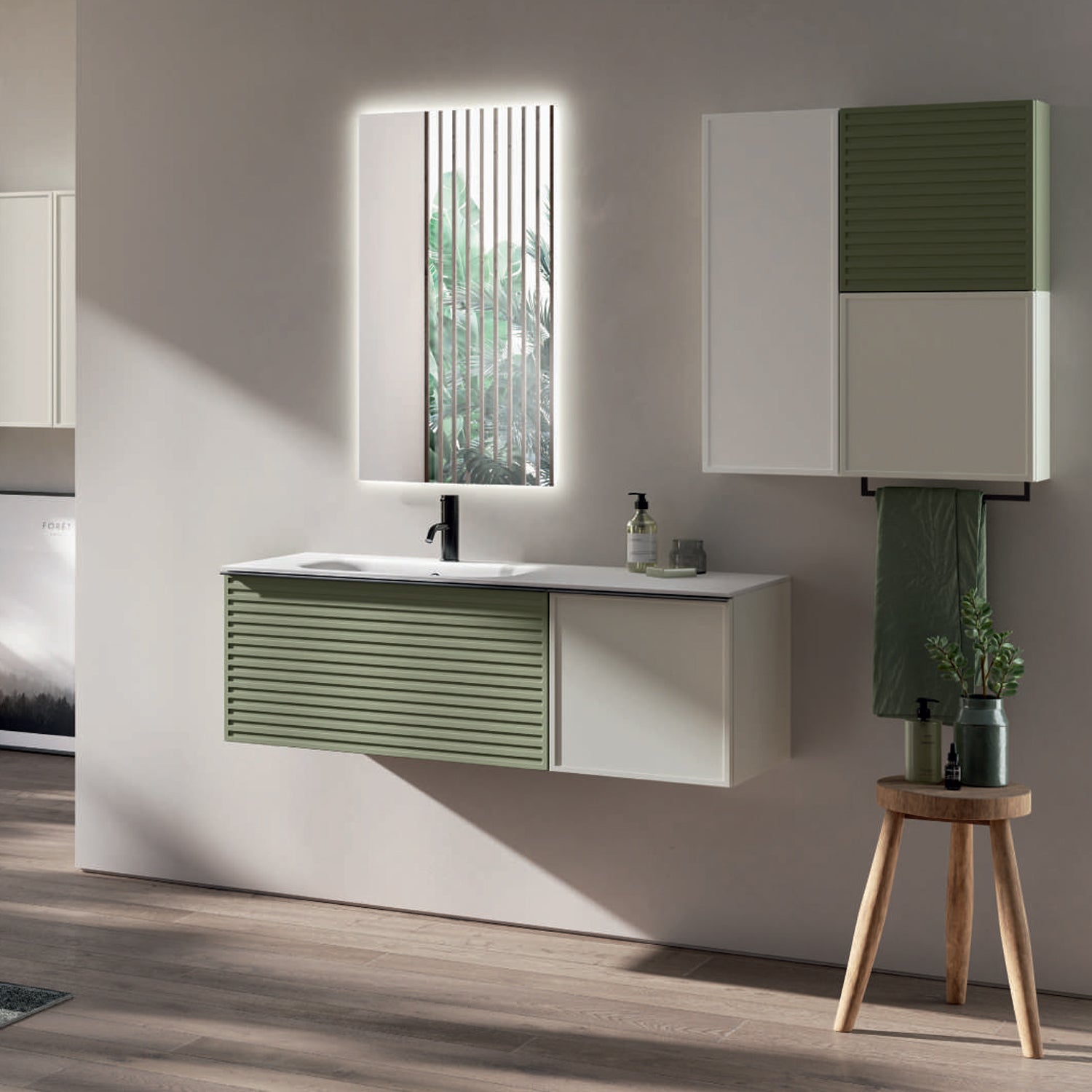 Composizione bagno sospesa con lavabo, specchio e pensili 120+70x200hx46 cm PIX1 by CeramicStore | Lo specialista del tuo bagno