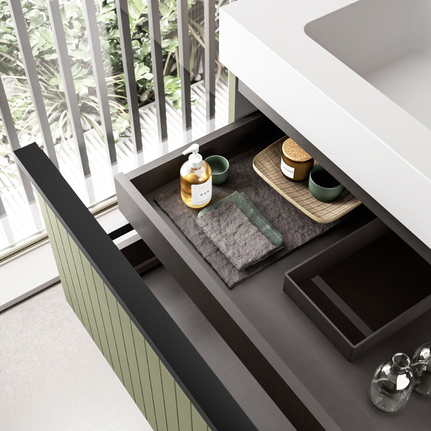 Composizione bagno sospesa con lavabo, specchio e pensili 100+40x200hx46 cm PIX2 by CeramicStore | Lo specialista del tuo bagno