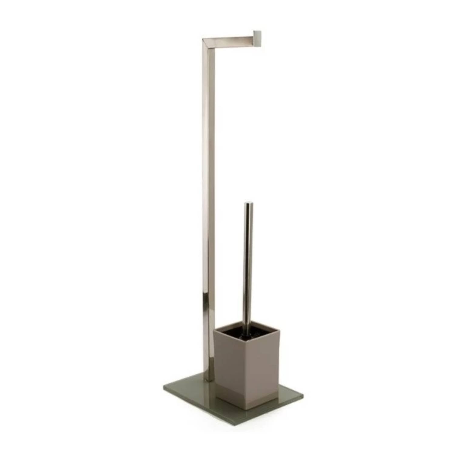 Piantana da bagno con portarotolo carta igienica e scopino wc in acciaio inox colore tortora