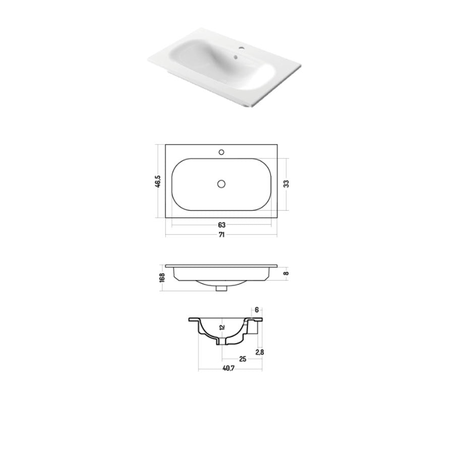 Lavabo da incasso rettangolare in ceramica bianca lucida 71x46cm serie Soft Disegno-Ceramica by CeramicStore | Lo specialista del tuo bagno