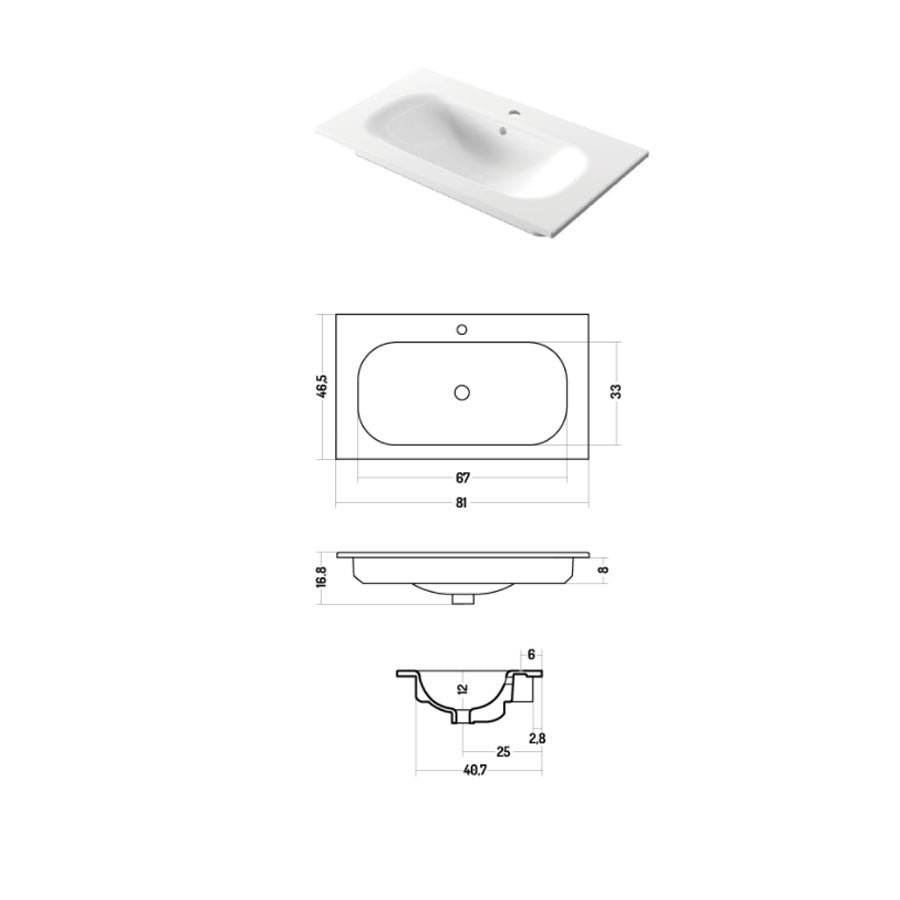 Lavabo da incasso rettangolare in ceramica bianca lucida 81x46cm serie Soft Disegno-Ceramica by CeramicStore | Lo specialista del tuo bagno